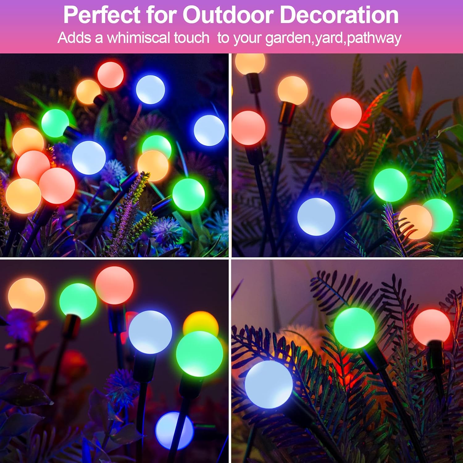 Luces solares Grden, paquete de 8 luces solares oscilantes mejoradas, luces de luciérnaga multicolor cambiantes, impermeables con control remoto, 8