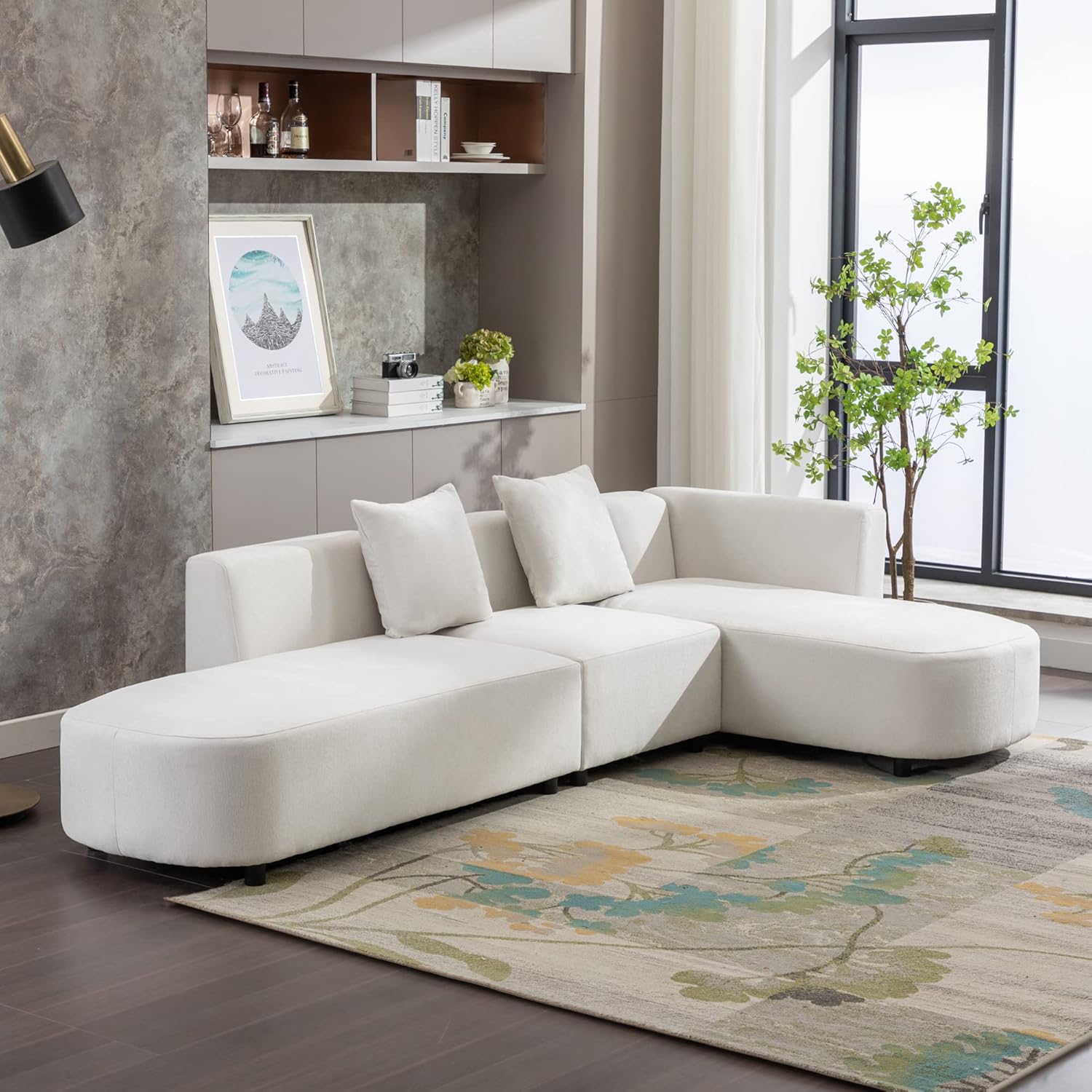 Sofá de estilo moderno de 110.2 pulgadas, sofá de lujo, tapizado otomano curvado de 4 asientos, sofá de felpilla orientado a la derecha para