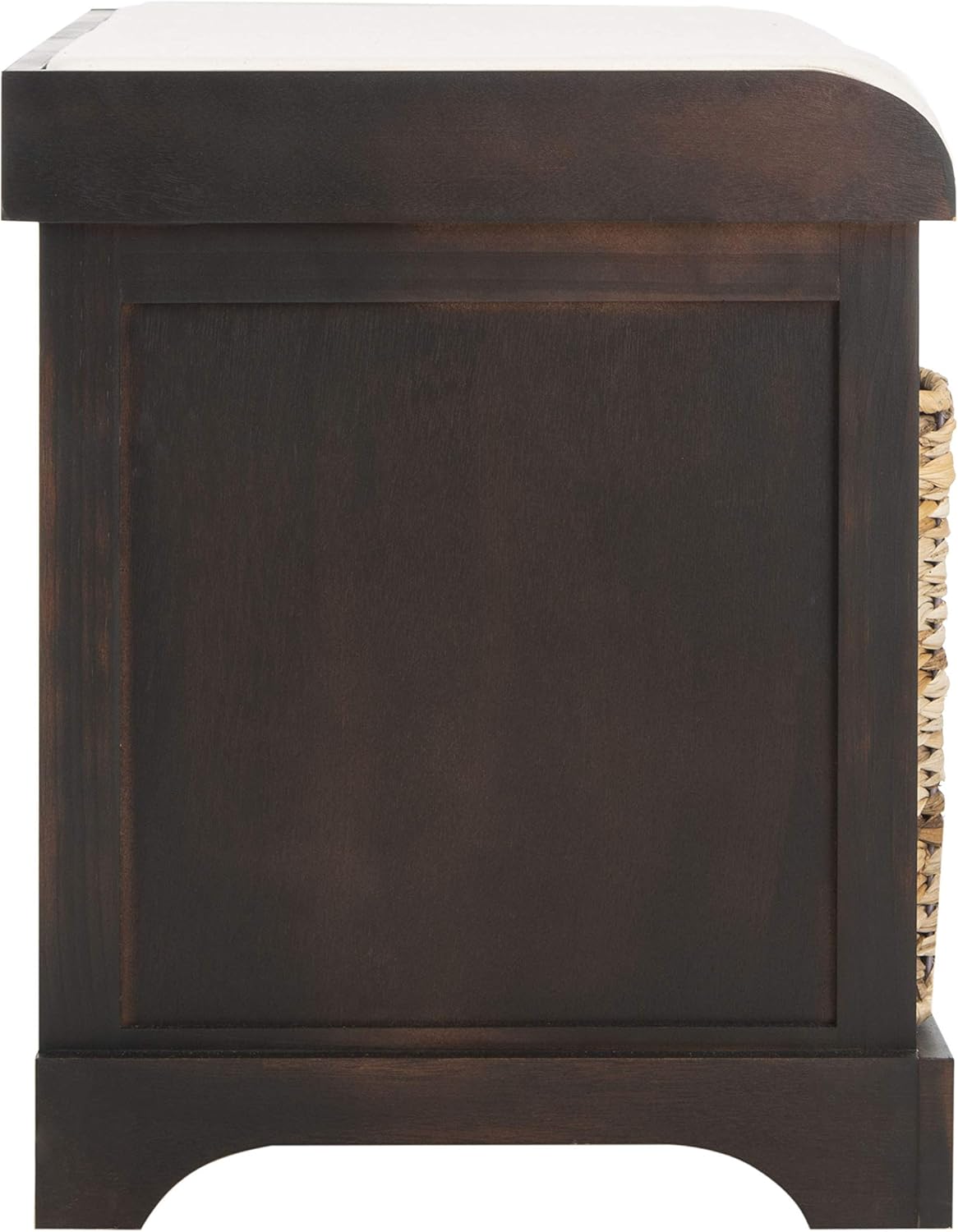 SAFAVIEH Home Collection Freddy – Banco de almacenamiento de mimbre con 2 cajones y cojín (totalmente montado)