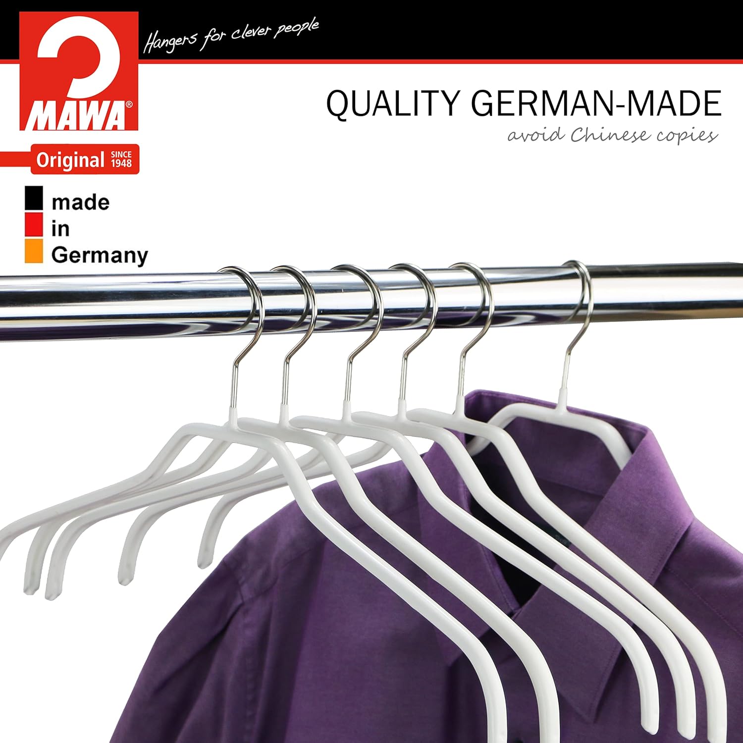 MAWA Ft Reston Lloyd Silhouette Series – Percha antideslizante que ahorra espacio para camisas y vestidos, estilo 41F, juego de 10, color blanco,