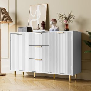 Cozy Castle Aparador de buffet de 47.2 pulgadas, gabinete de acento moderno con 3 cajones y 2 puertas, aparador de buffet de cocina con estantes Cozy Castle Aparador de buffet de 47.2 pulgadas, gabinete de acento moderno con 3 cajones y 2 puertas, aparador de buffet de cocina con estantes