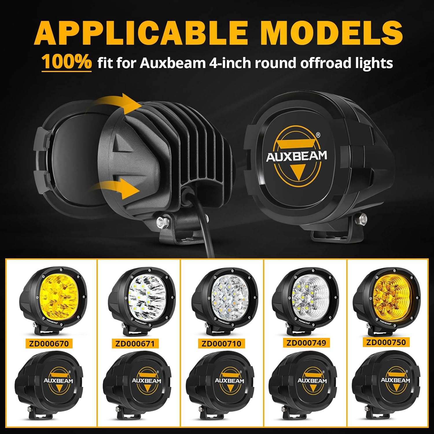 Auxbeam Fundas LED de 4 pulgadas, 2 piezas redondas negras para luces de trabajo de conducción todoterreno, cubiertas protectoras de PC, cubiertas