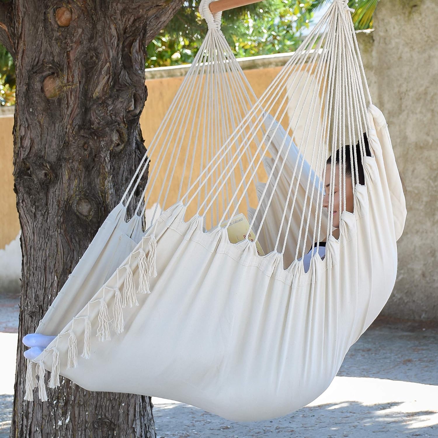 Sorbus Silla hamaca para dormitorios, interiores o exteriores, asiento de cama columpio extralargo, algodón de calidad para una comodidad y
