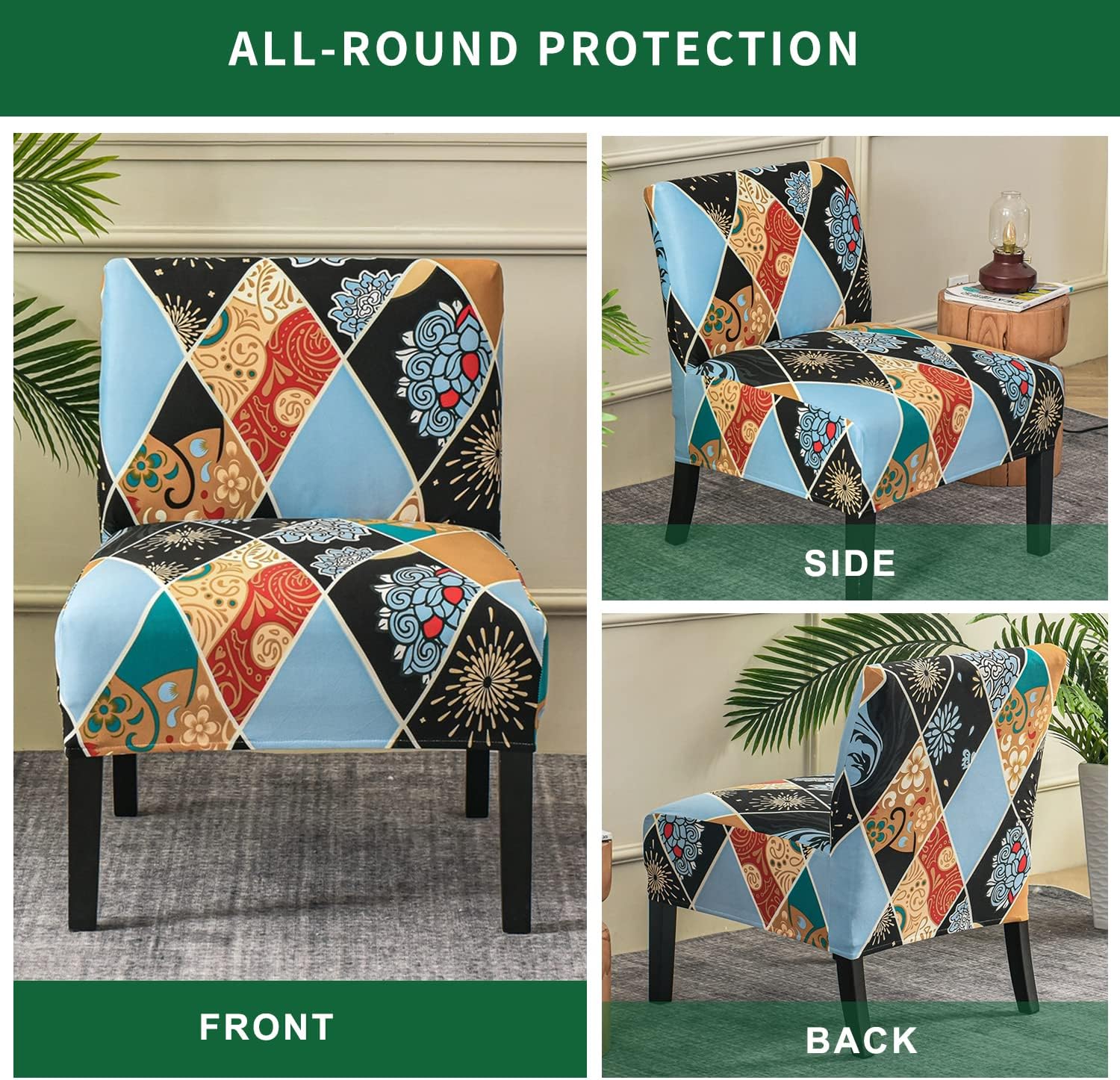 GOSTADY Funda elástica para silla sin brazos, lavable, funda protectora de muebles para silla sin brazos estampada extraíble para sala de estar,