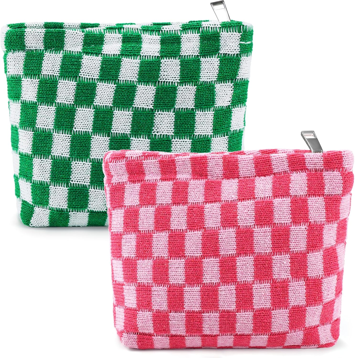 2 mini bolsas de maquillaje para monedero, bolsa de cosméticos a cuadros, pequeña bolsa con cremallera, bolsa de maquillaje de viaje portátil para
