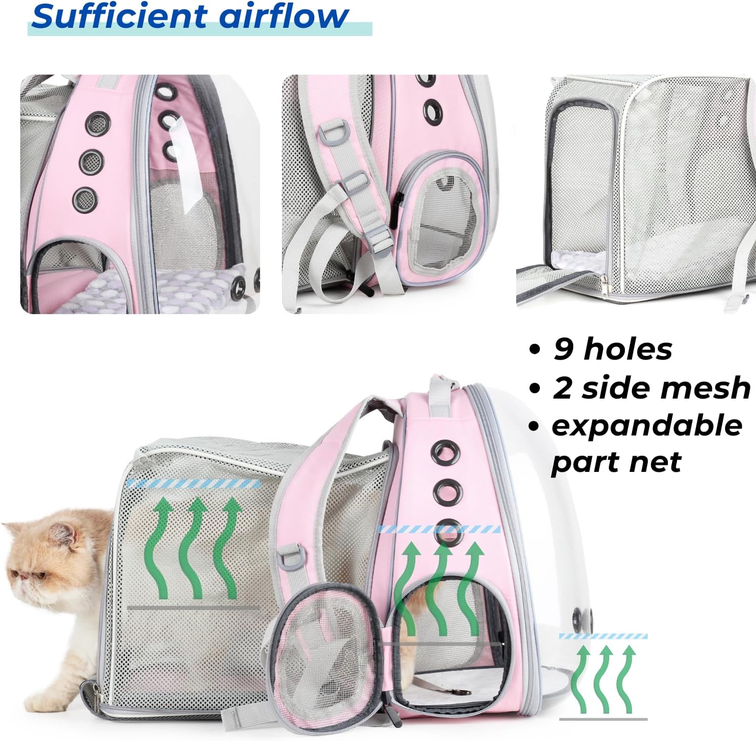 Lollimeow Mochila expandible de burbujas para gatos y perros (cuadrado expandible, rosa)