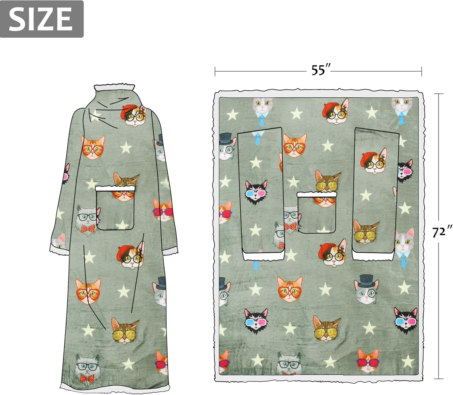 Catalonia Manta Sherpa con mangas y brazos, cómoda manta de TV con mangas, manta grande y cómoda para mujeres y hombres, regalo para ella, años 80