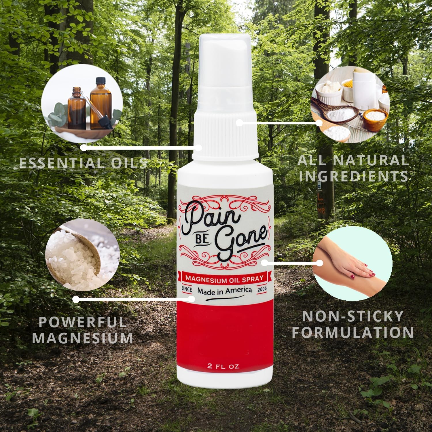 Pain Be Gone – Spray de aceite de magnesio para calmar dolores y calambres musculares, 2 onzas