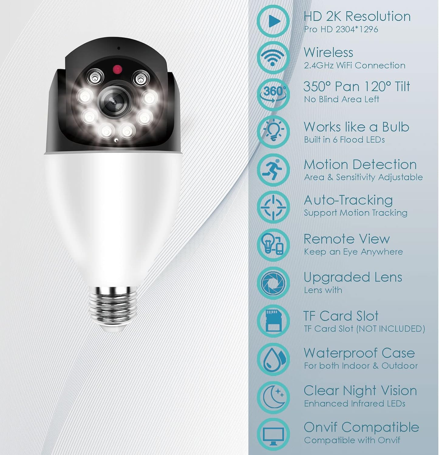 Qilmy Cámara de seguridad para exteriores con inclinación panorámica, cámara de luz HD 2K inalámbrica Wi-Fi, cámara de CCTV de vigilancia en el