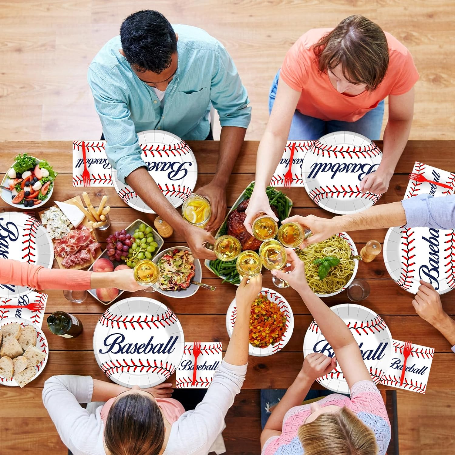 Kepeel Juego de 96 piezas de decoración de fiesta de béisbol, platos de papel para fiesta de béisbol, servilletas, suministros de béisbol de