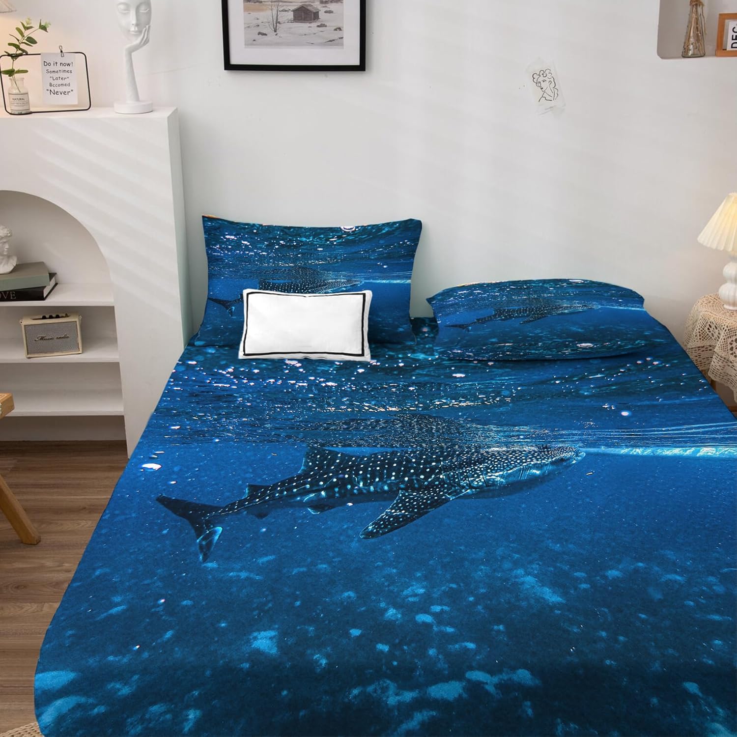 Sharks Sheets K2-&-308 – Juego de sábanas y fundas de almohada estampadas, tamaño King, sábanas y fundas de almohada estampadas de microfibra suave