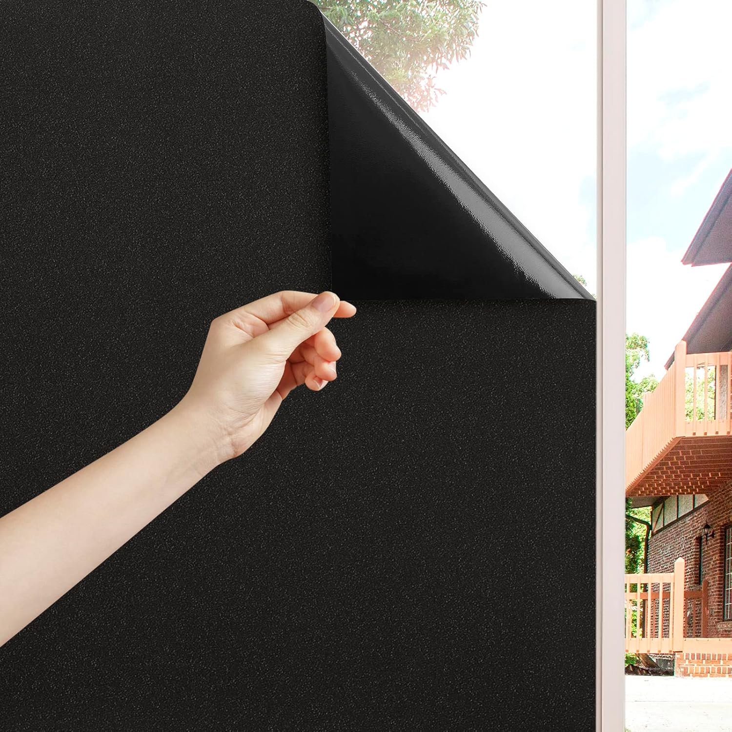 Volcanics Película opaca para ventana, privacidad esmerilada, bloqueo solar, color negro, oscurecimiento de habitación, tinte de ventana para el