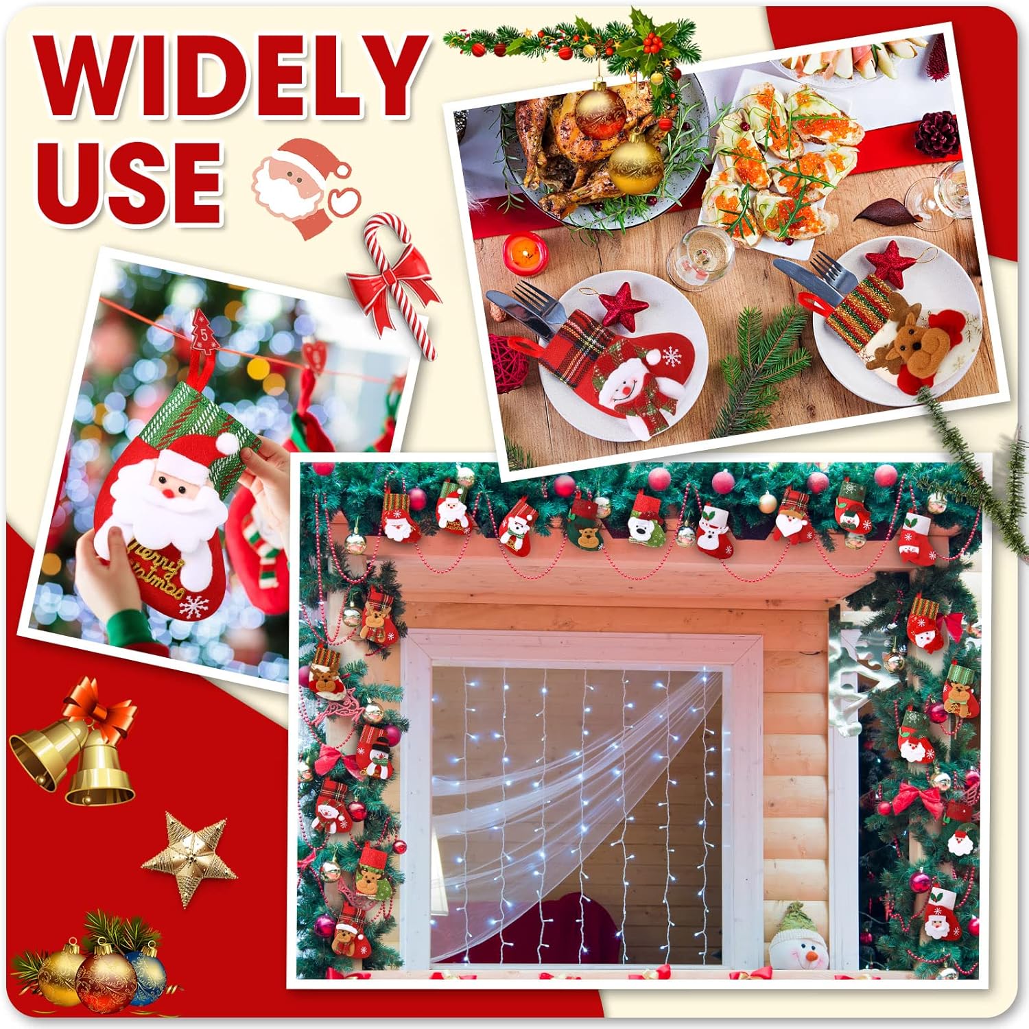 30 mini medias de Navidad a granel de 6.3 pulgadas, mini medias de Navidad 3D, soporte para tarjetas de regalo, muñeco de nieve, Papá Noel, reno,