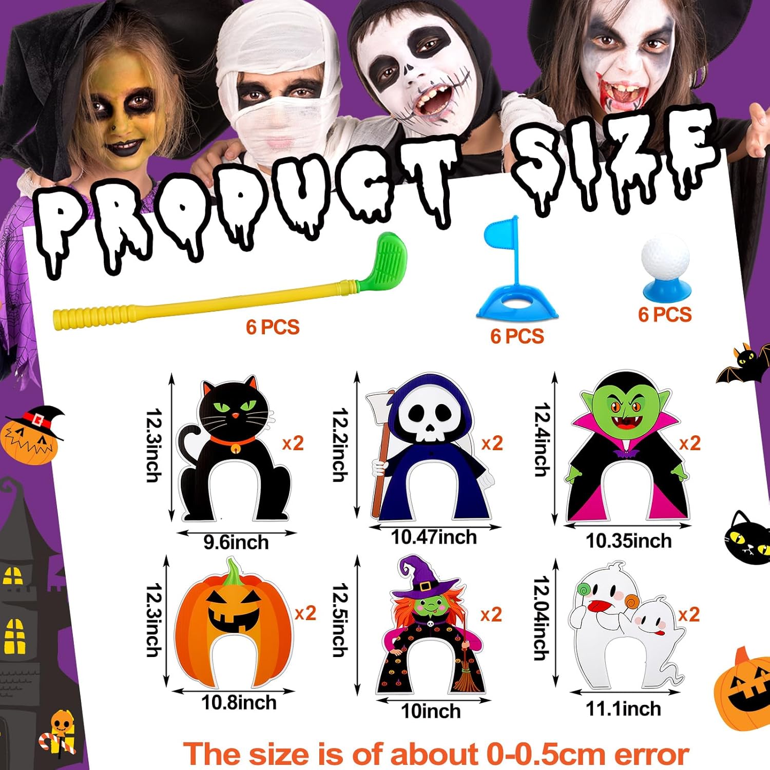 Juego de 42 piezas de mini golf de Halloween, pelotas de golf de plástico para mini golf, juego de golf para interiores y exteriores, juguetes de