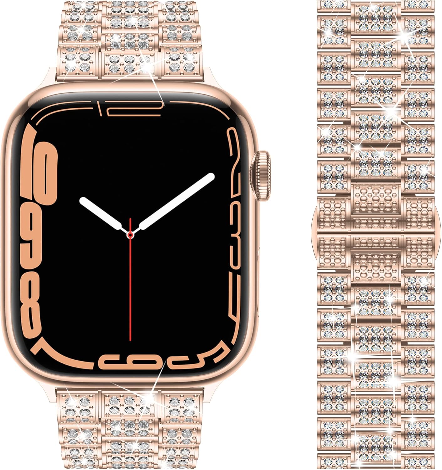 Wolait Compatible con Apple Watch Ultra 2 Band de 4945441.654 in 38401.614 in, correa de metal con diamantes de imitación para mujer para iWatch