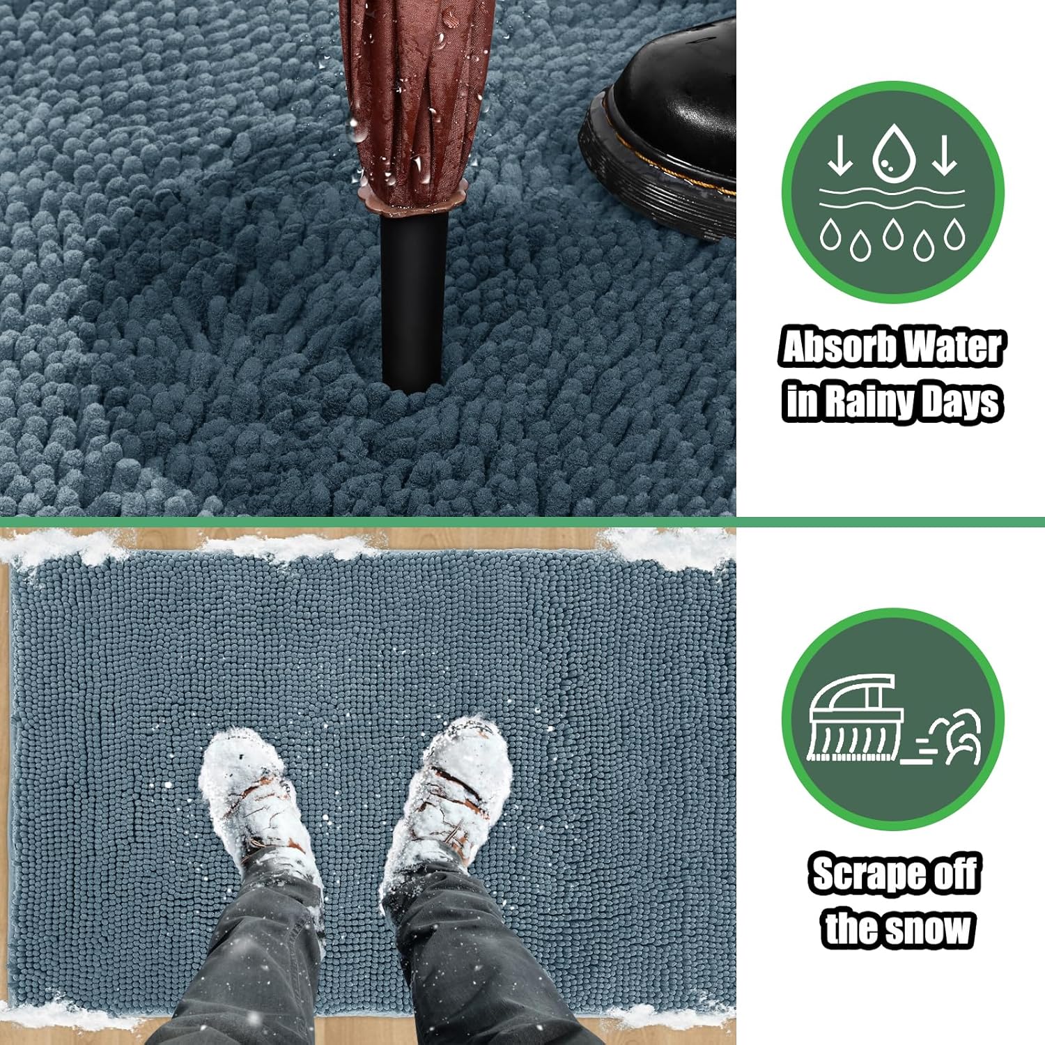Tapete de felpilla duradero absorbente para exteriores, de 24 x 36 pulgadas, lavable y fangoso, tapete antideslizante para interiores, tapete para