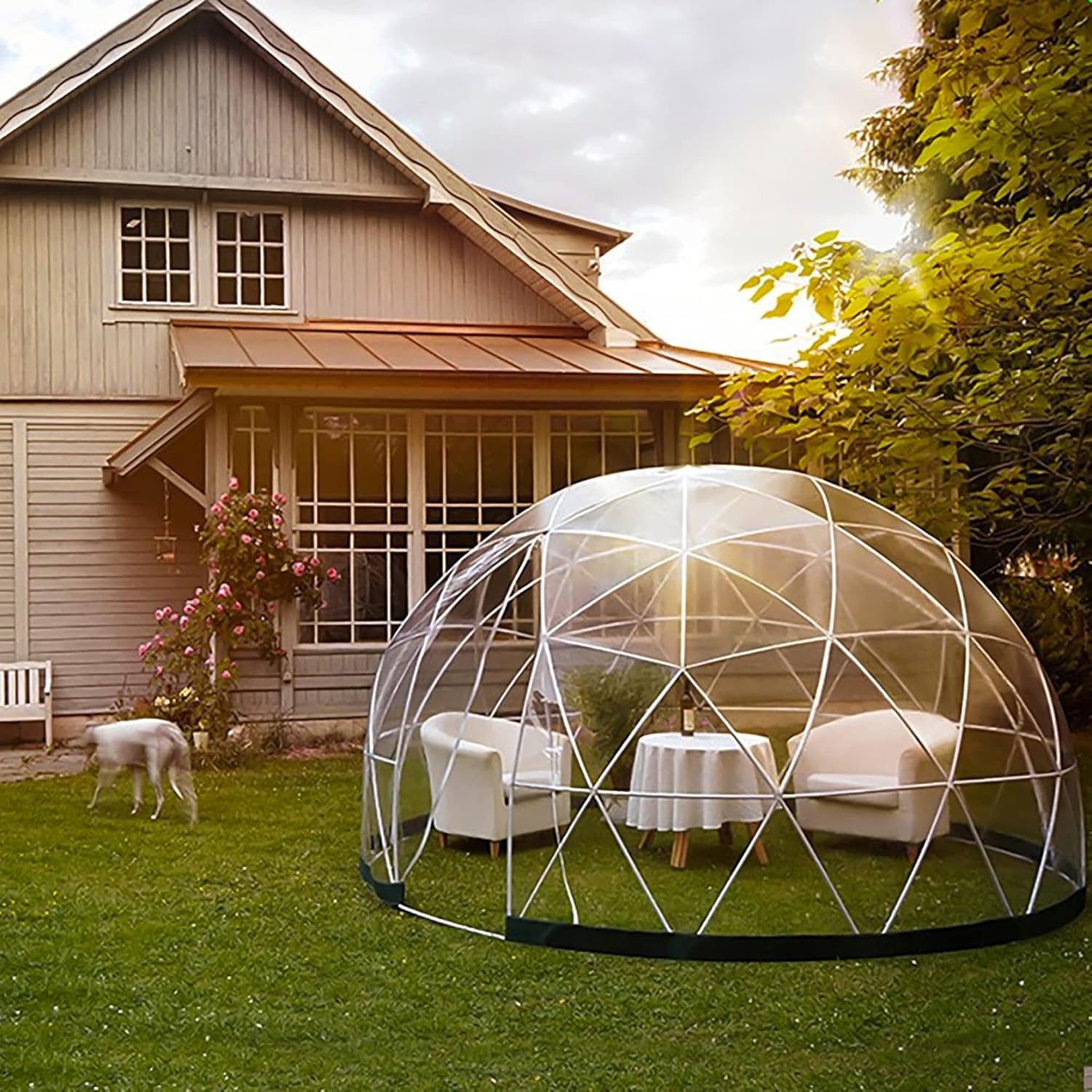 Igloo de domo de invernadero para jardín, 12 x 7.2 pies, carpas de PVC con cúpula de PVC, resistente a la intemperie, con 2 cuerdas de luz de 32.8