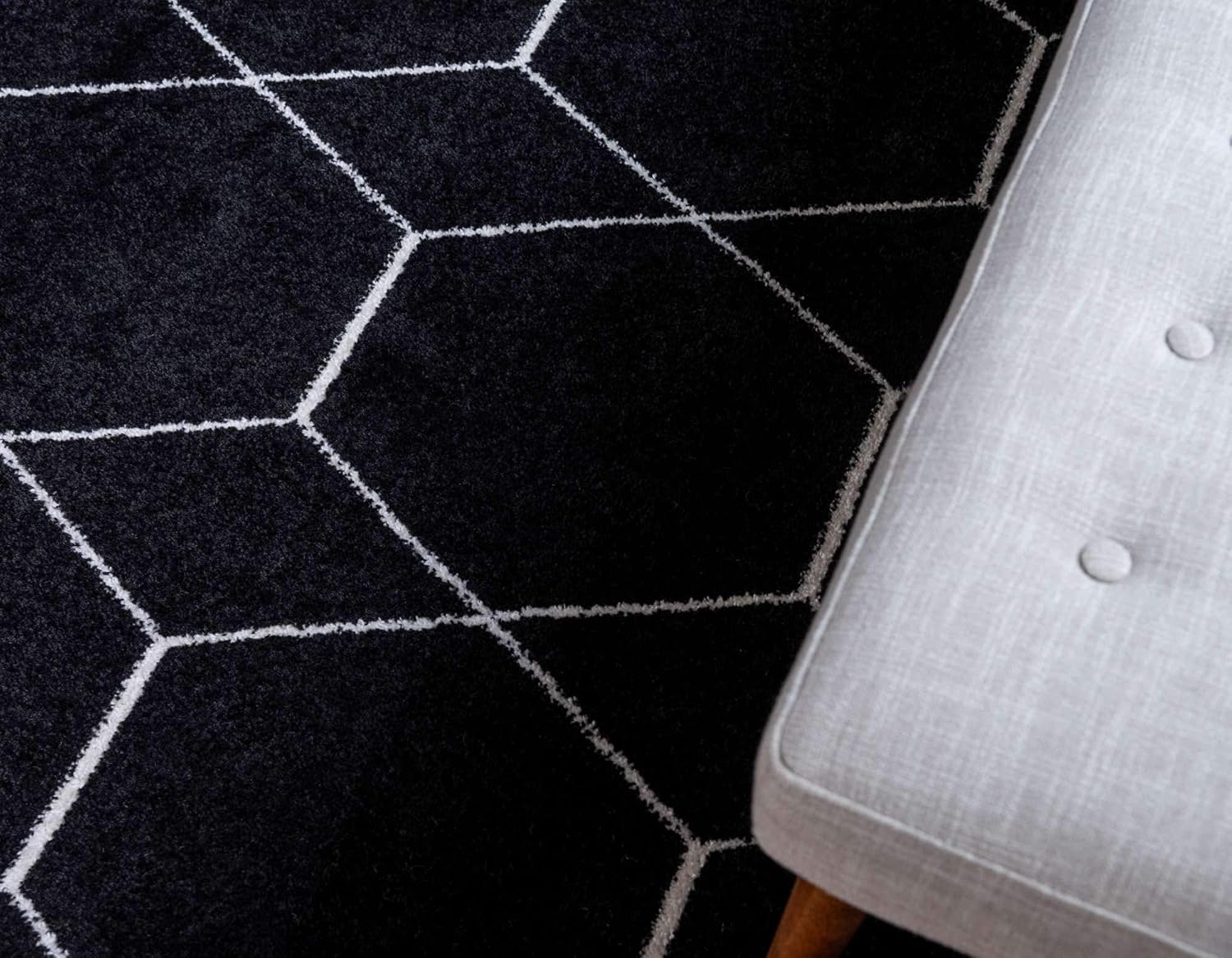 Unique Loom – Alfombra con diseño geométrico, colección Trellis Frieze (4 pies y 1 pulgada x 6 pies y 1 pulgada, negromarfil)