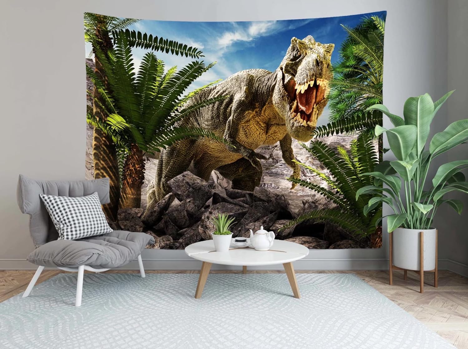 Loccor Tapiz de dinosaurio 3D, tiranosaurio Rex, tapiz de pared de animales antiguos salvajes, 80 pulgadas de ancho x 60 pulgadas de alto, tapices