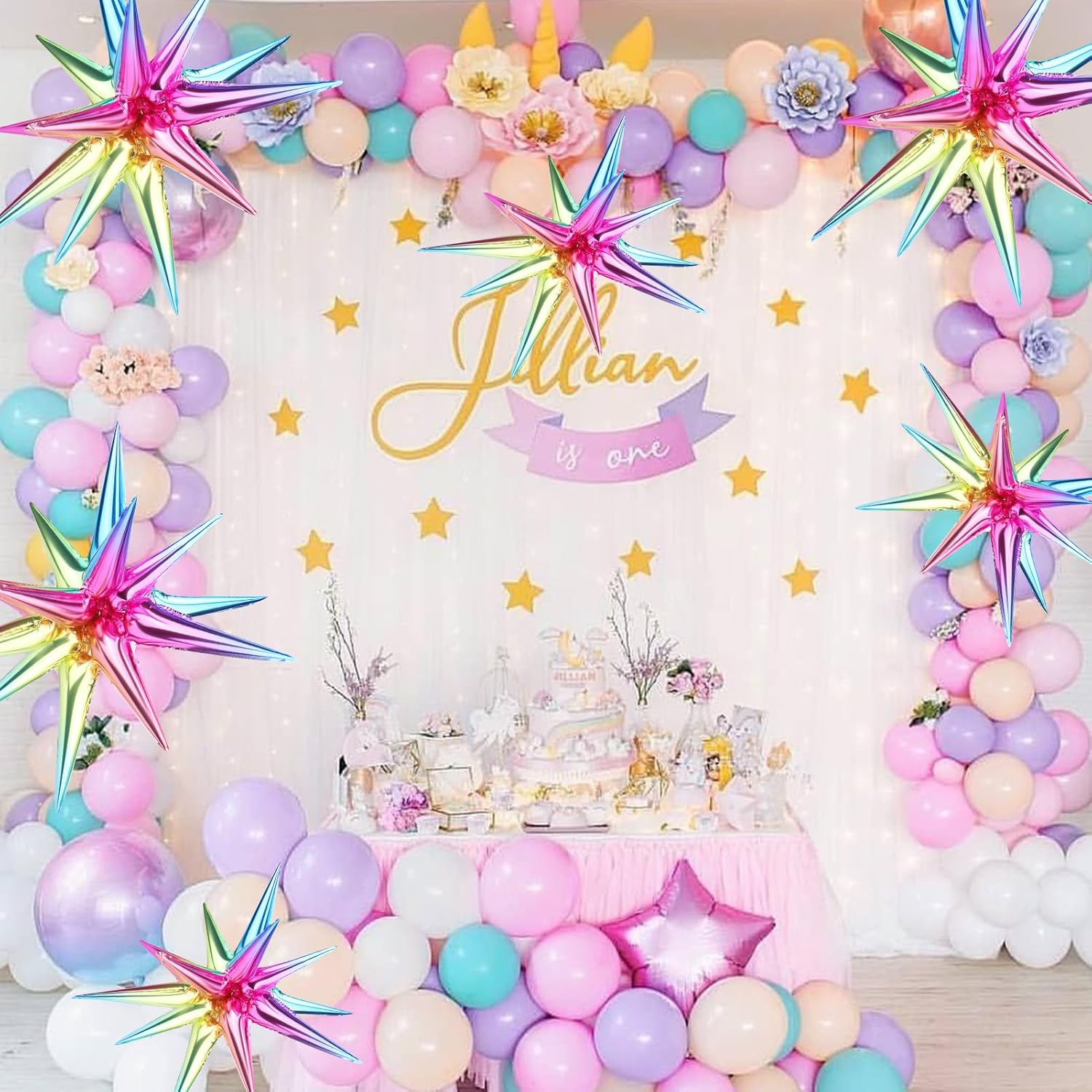 Cadeya 8 globos de estrella, enormes globos de papel de aluminio de estrella de explosión de colores degradados para cumpleaños, baby shower, fiesta