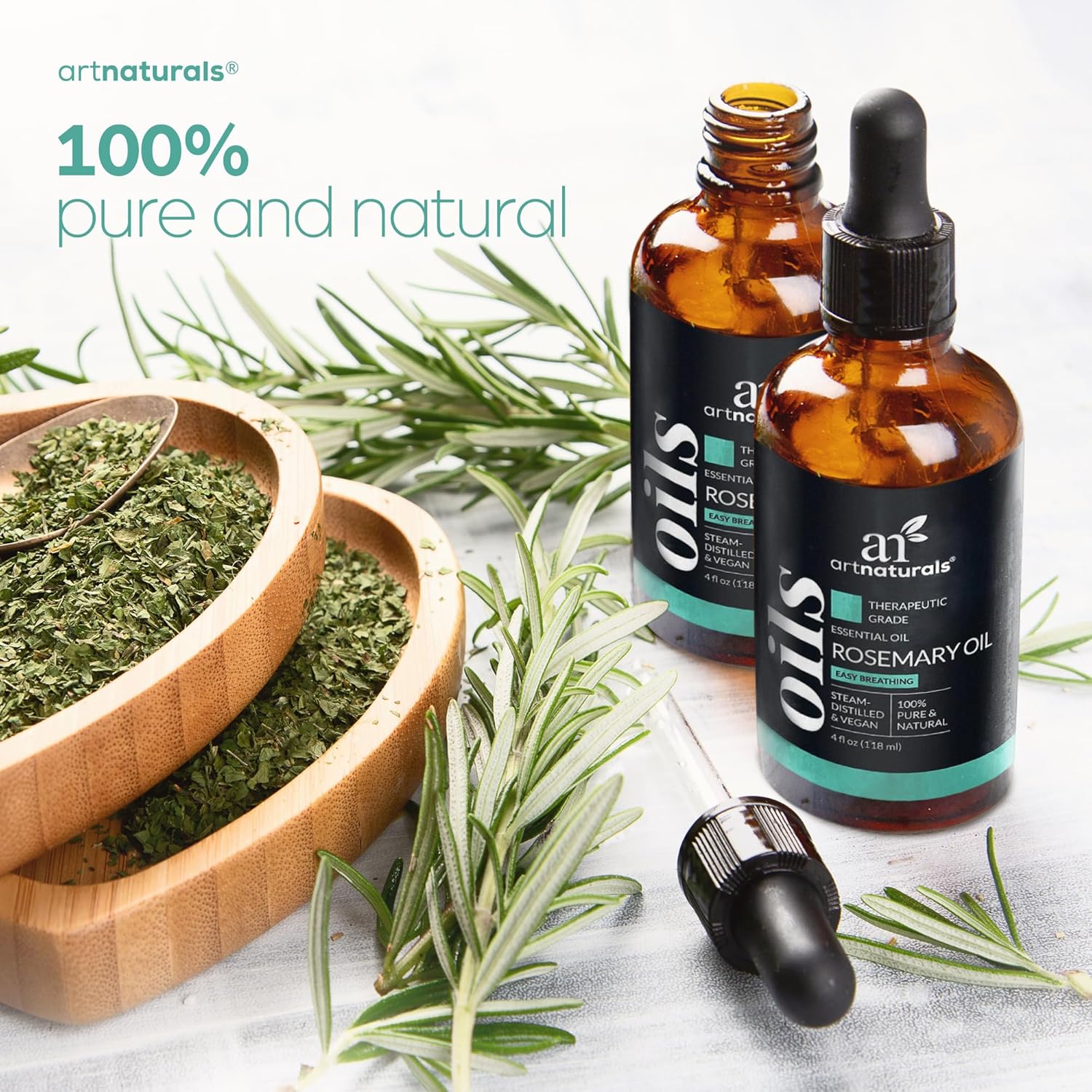 Artnaturals Aceite esencial de romero de 4 onzas, aceites de rosa maría 100 % puros, grado terapéutico, mejor para el crecimiento del cabello,