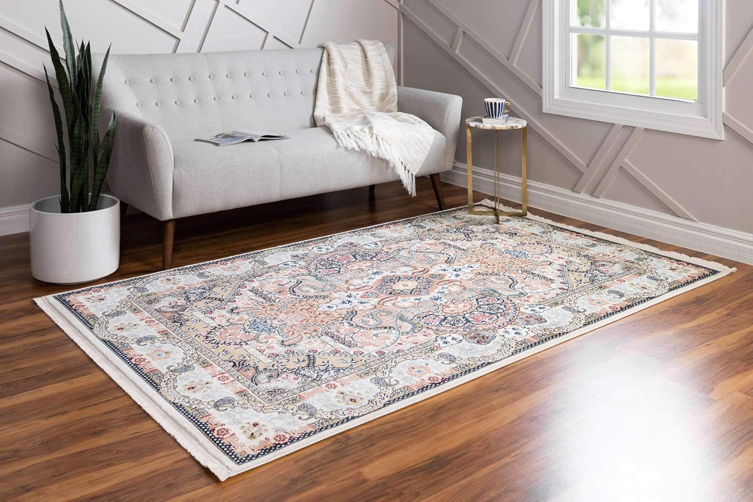 Unique Loom Narenj Collection – Alfombra clásica con diseño texturizado de medallón, 5 x 8 pies, color marfil y azul