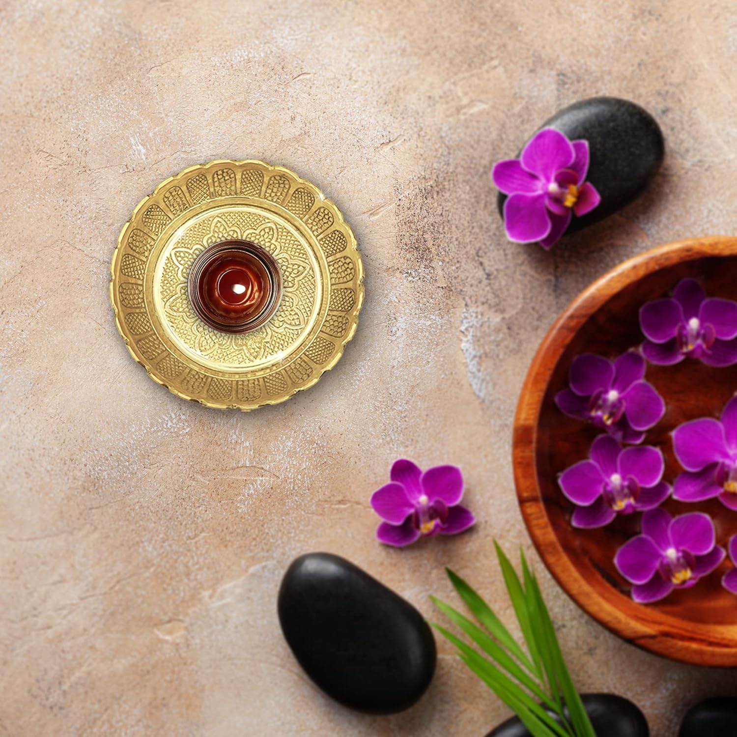 Shubhkart Nakshi – Plato para Pooja, decoración y regalo (pequeño 2.8 in, 3 unidades, latón macizo)