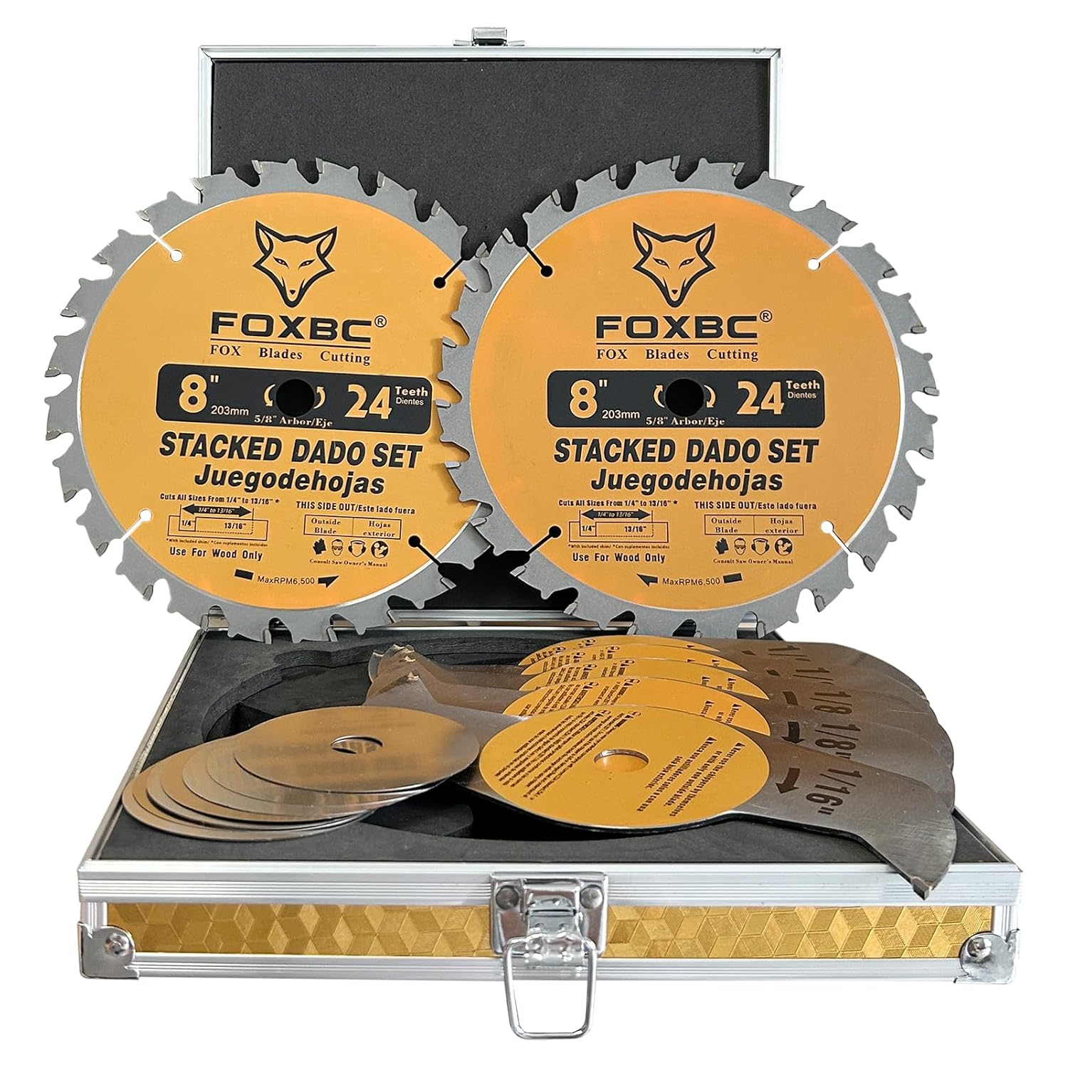 FOXBC Juego de cuchillas apilables de carburo de 8 pulgadas para sierra SawStop, Jet, Dewalt, Bosch – 14 piezas