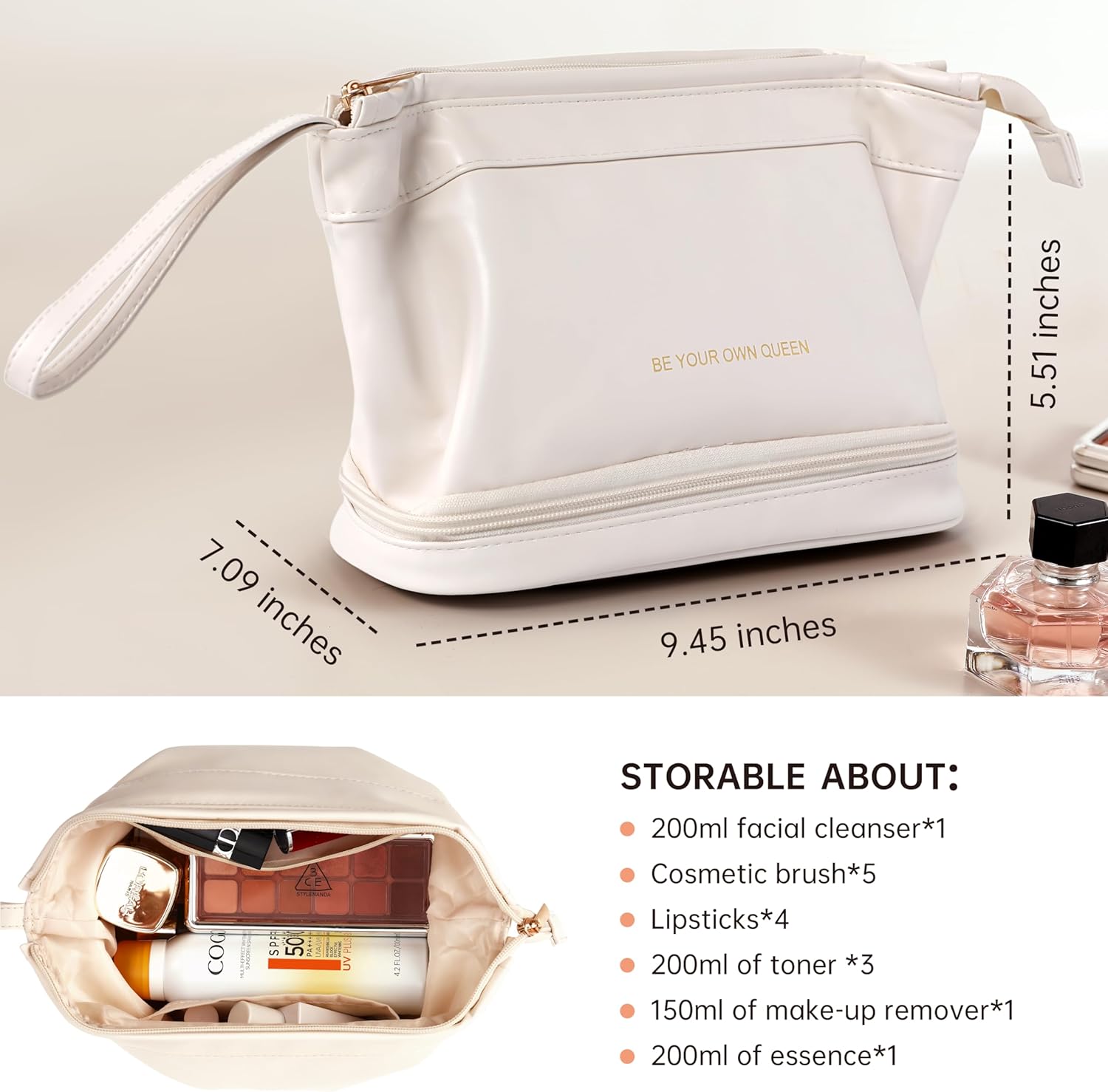 TOBEHIGHER Bolsa de maquillaje de viaje Bolsa de cosméticos Bolsa de maquillaje, Blanco, Bolsa de maquillaje