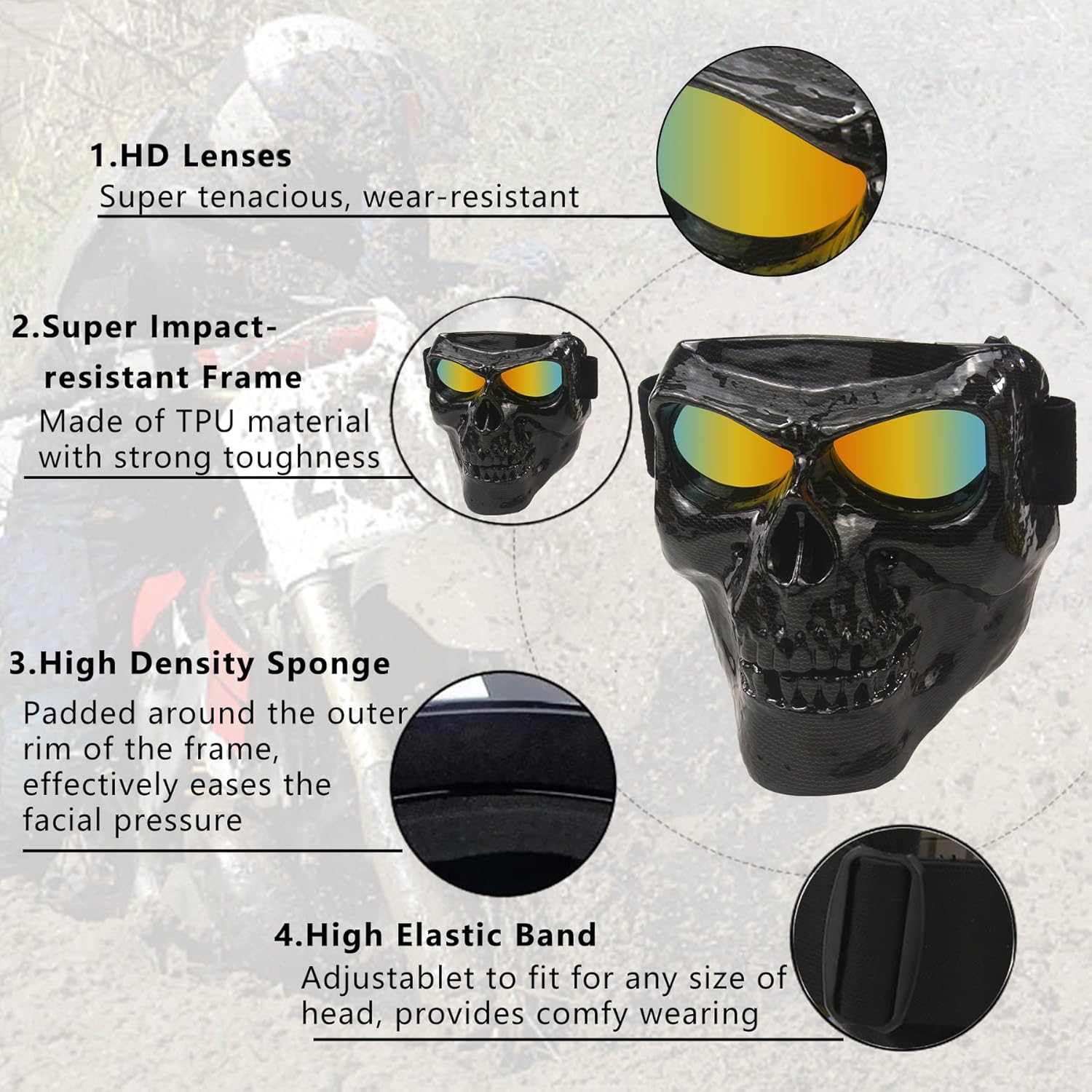 BOROLA Máscara de cara fea a prueba de arena con lente polarizada para motocicleta Off-Road Riding Cómic Role Cos máscara