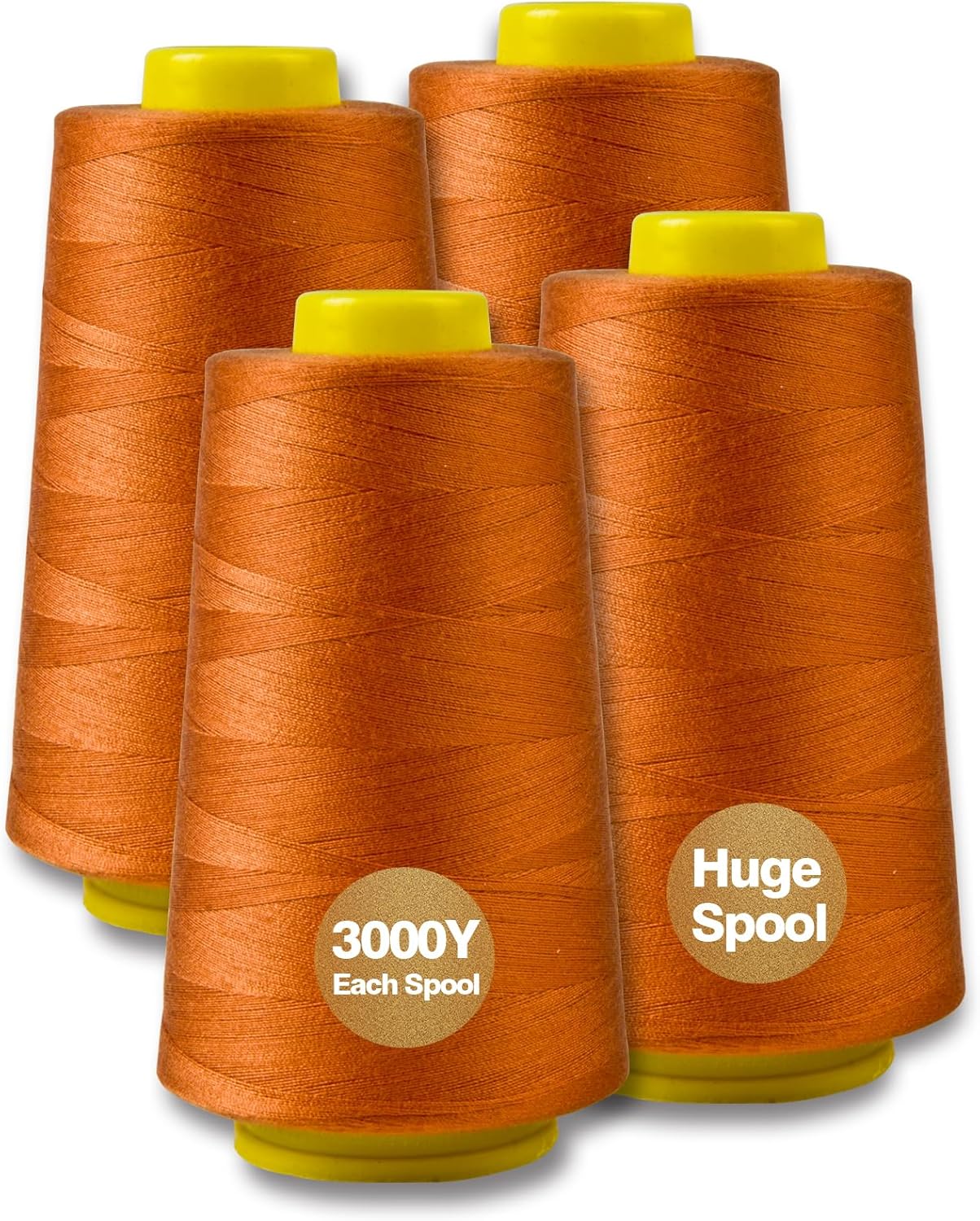 Hilo de serger, hilo multiusos para coser, hilo de jengibre, hilo de coser de poliéster, 4 conos de 3000 yardas cada carrete para hilo de máquina de
