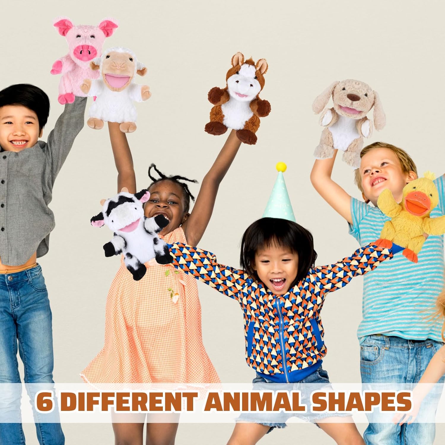 6 marionetas de mano de animales para niños, marionetas de mano con boca de trabajo, juguete de peluche para espectáculos, teatro, cumpleaños, cesta