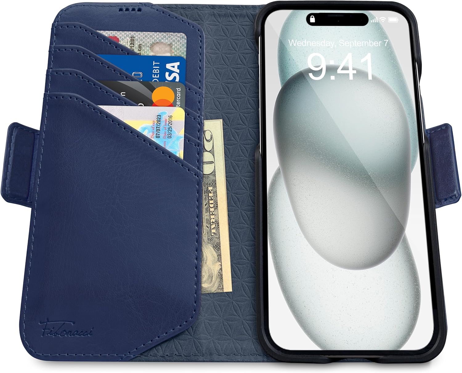 Dreem Fibonacci – Funda tipo cartera para iPhone 15 Plus, 2 en 1, a prueba de golpes y funda desmontable de piel vegana, compatible con MagSafe,