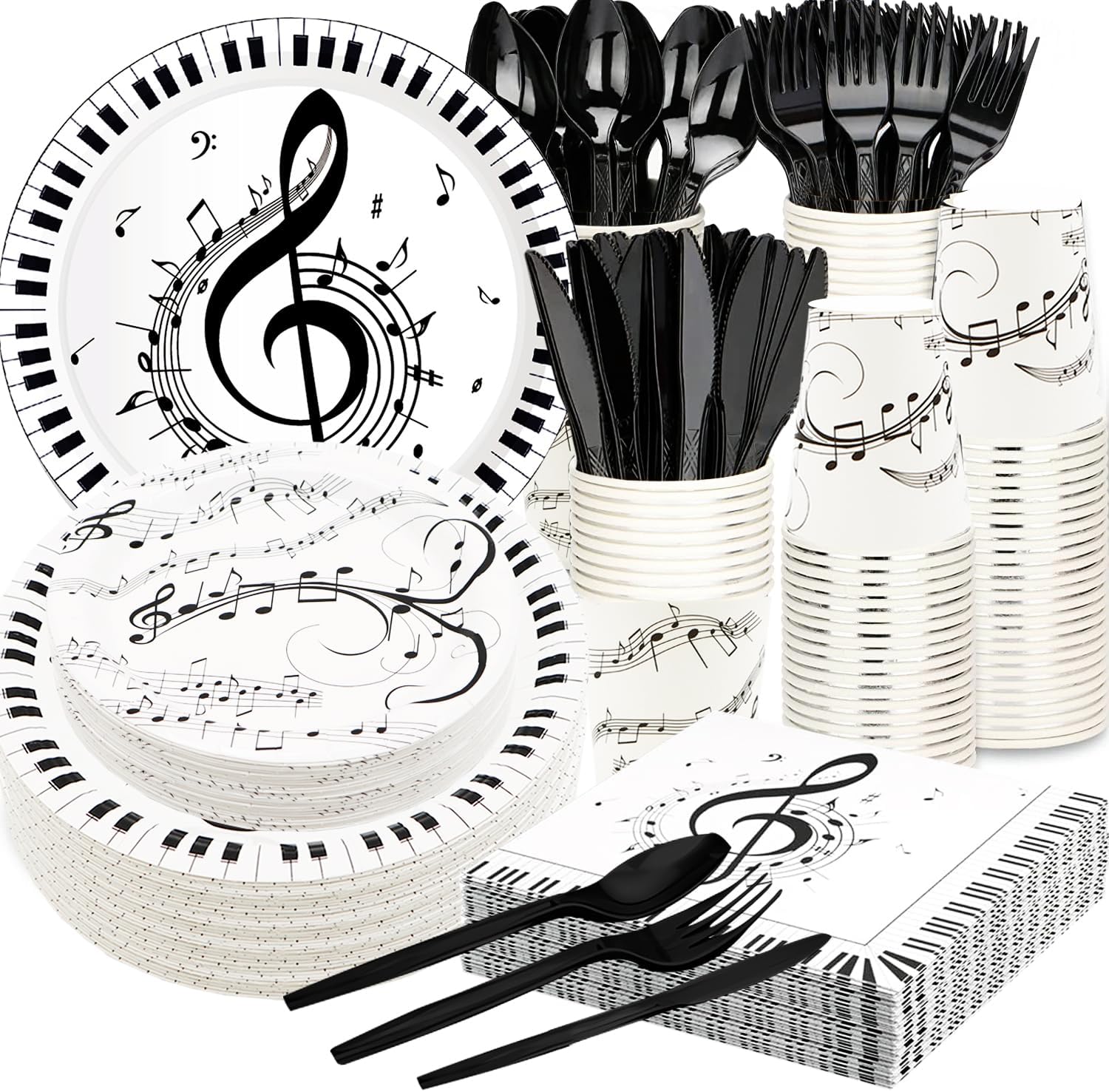 175Pcs Music Party Supplies Musical Notes Party Tableware Set 9″& 7″Musical Notes Paper Plates Napkins Cups Knives Forks Spoons for Music Notes