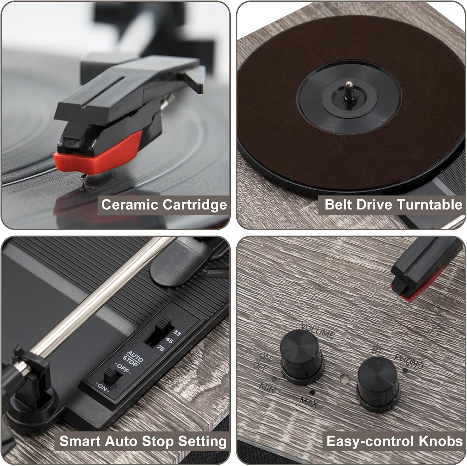 MPK – Tocadiscos Bluetooth, sistema de alta fidelidad con altavoces de estantería, tocadiscos de vinilo de 3 velocidades con transmisión por correa