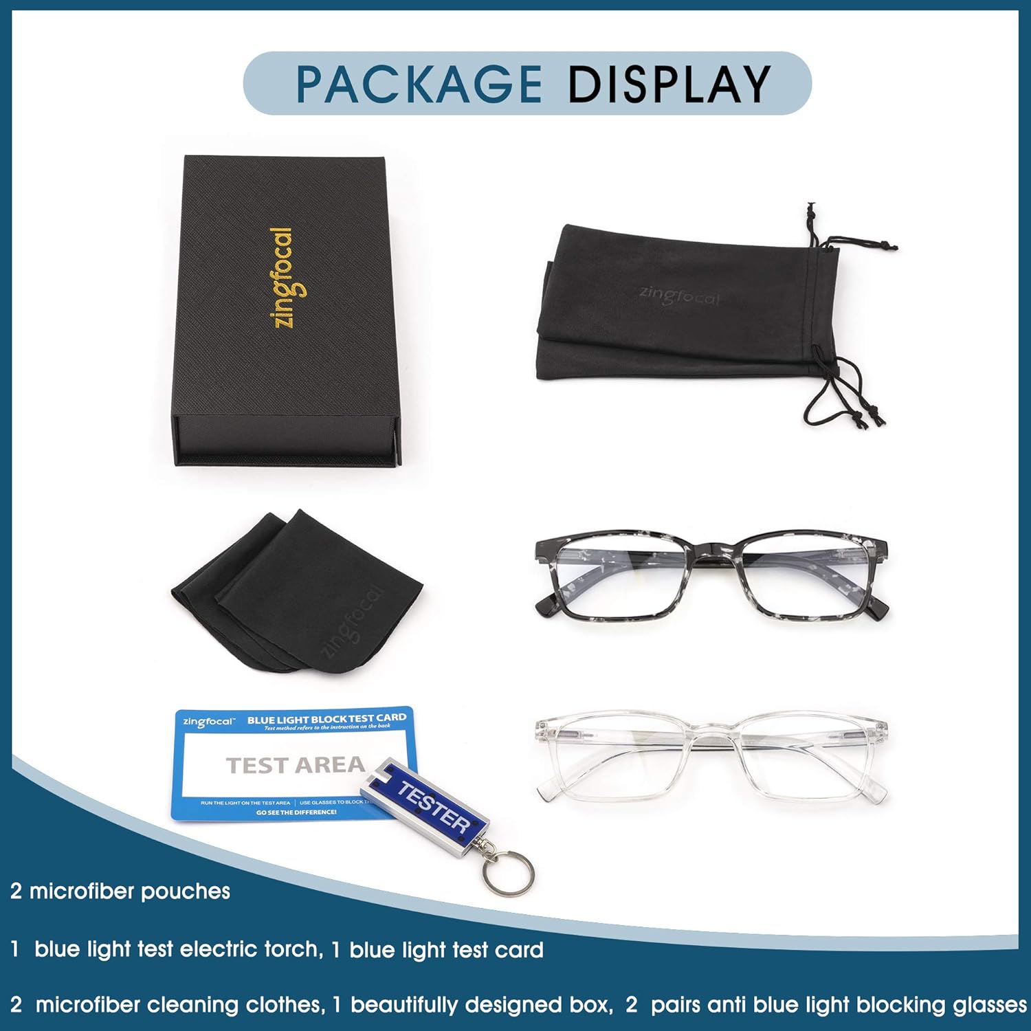 zingfocal Gafas de bloqueo de luz azul, paquete de 2 anteojos cuadrados para juegos de computadora para mujeres y hombres