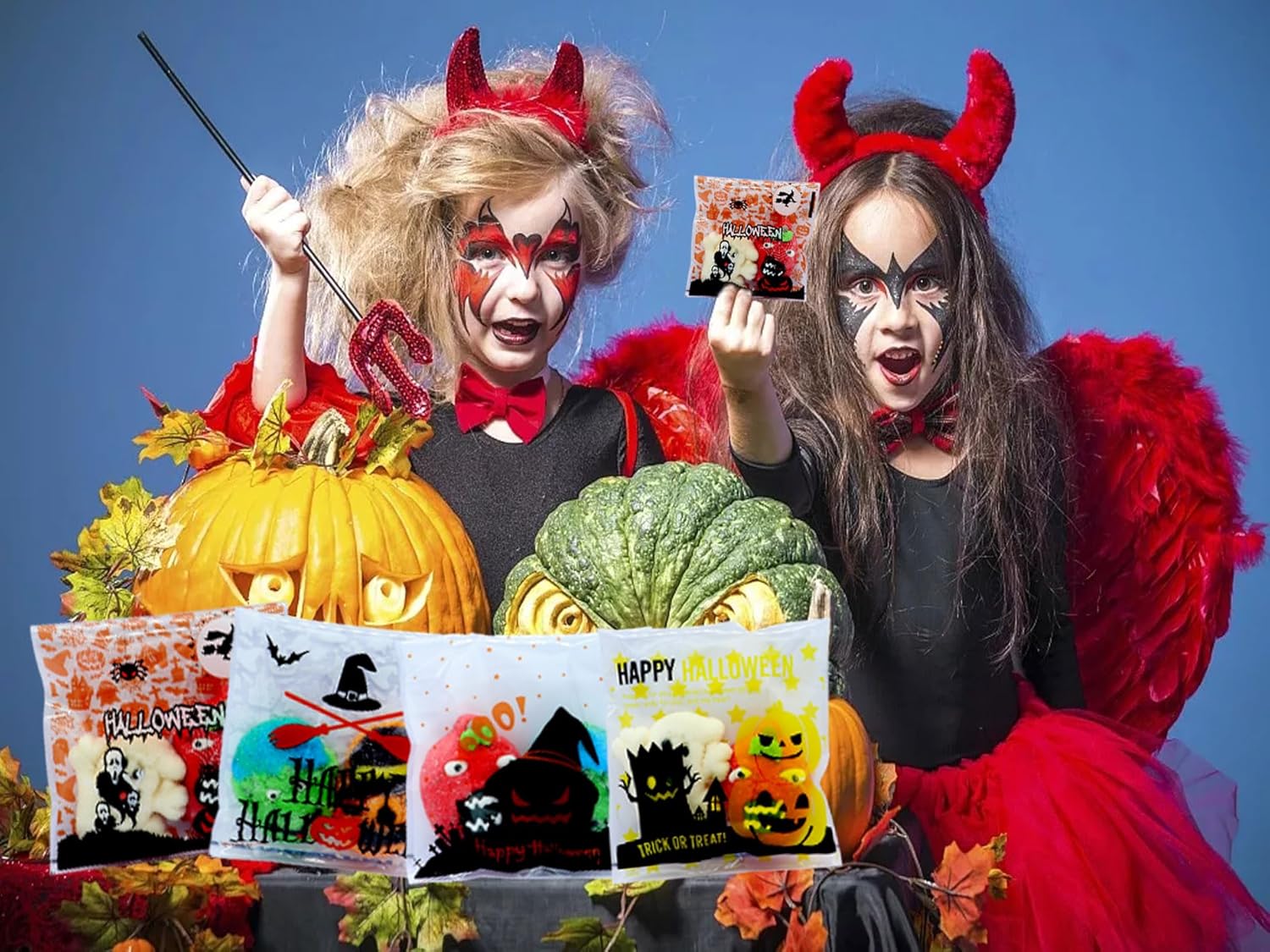 MOLIDA 300 bolsas de dulces de celofán de Halloween, bolsas transparentes para dulces de galletas con adhesivo Sslf para suministros de fiesta de