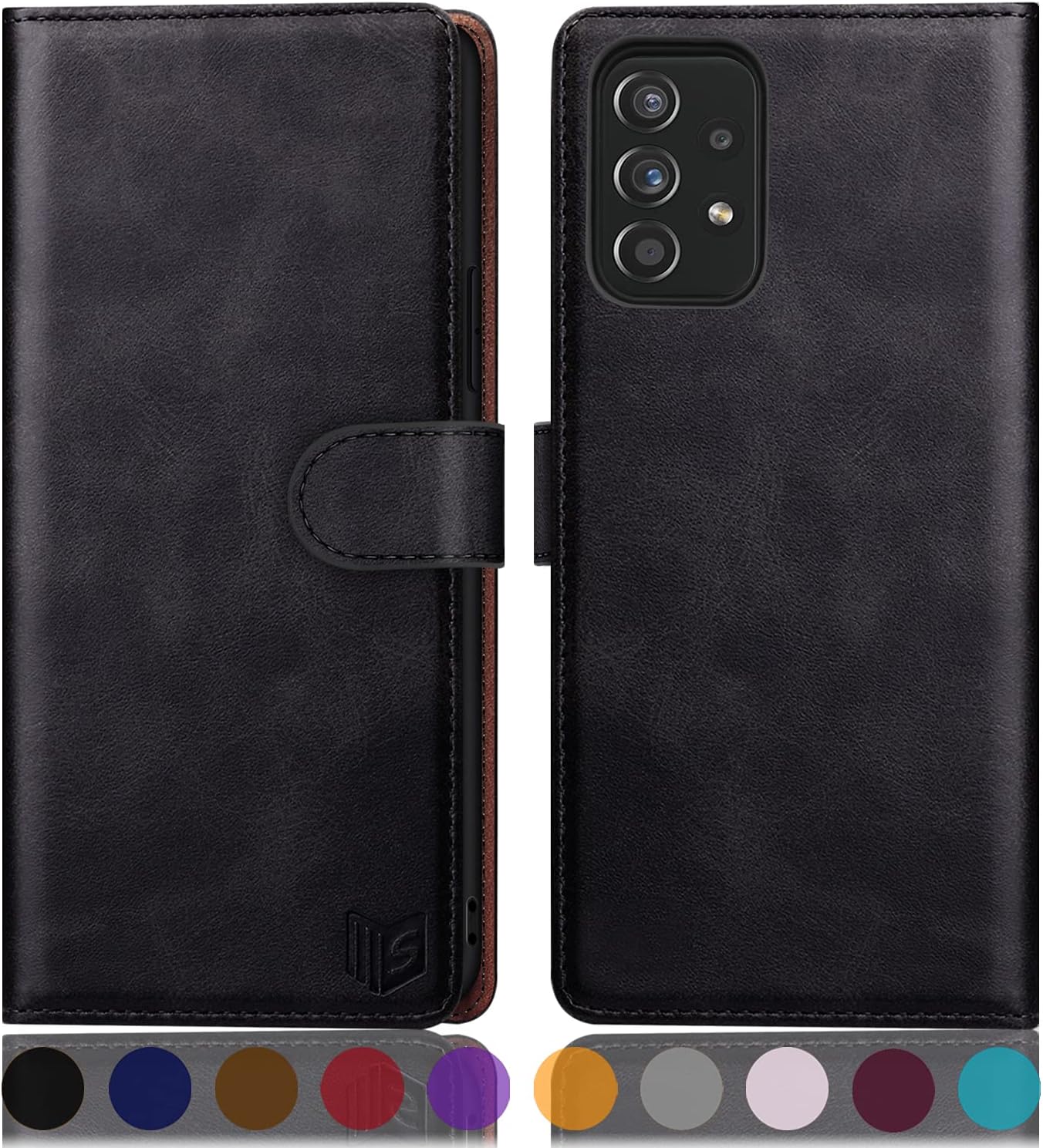 SUANPOT Funda tipo cartera de cuero para Samsung Galaxy A52 4G y 5G con tarjetero de crédito RFID Flip Folio Book Phone Case Funda a prueba de