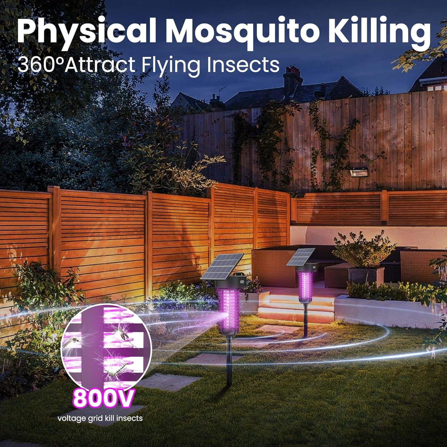Solar Bug Zapper – Lámpara matamosquitos al aire libre, inalámbrica y recargable, matamoscas mosquitos, lámpara decorativa para patio y jardín