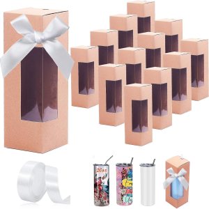 12 vasos de papel kraft con cinta, cajas de vasos de sublimación para embalaje de vasos rectos delgados de 20 onzas, regalos de cumpleaños 12 vasos de papel kraft con cinta, cajas de vasos de sublimación para embalaje de vasos rectos delgados de 20 onzas, regalos de cumpleaños