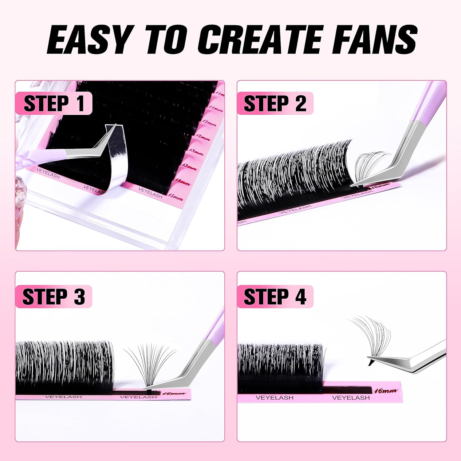 VEYES INC Extensiones de pestañas de cachemira Easy Fan de 0.03 0.05 0.07 CCCD rizo 0.315-0.787 in, longitud mixta y única, pestañas de volumen