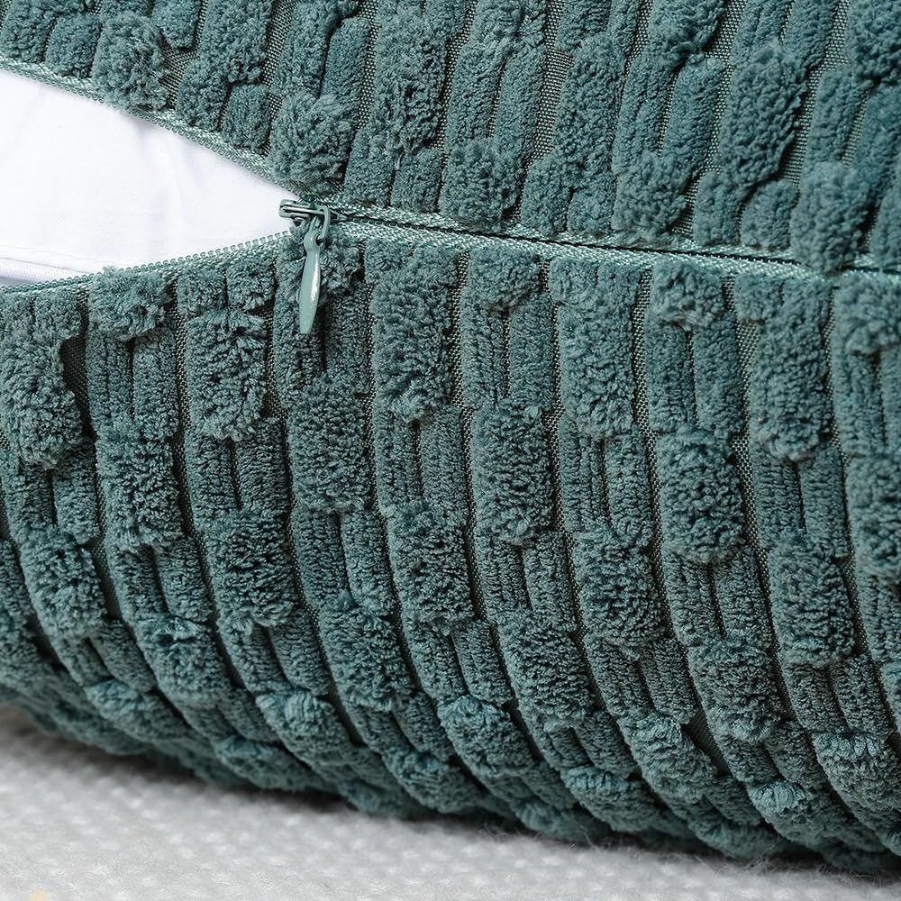MADIZZ Paquete de 2 fundas de almohada de pana a rayas bohemias de 14 x 14 pulgadas, fundas de cojín decorativas suaves de color verde oscuro para