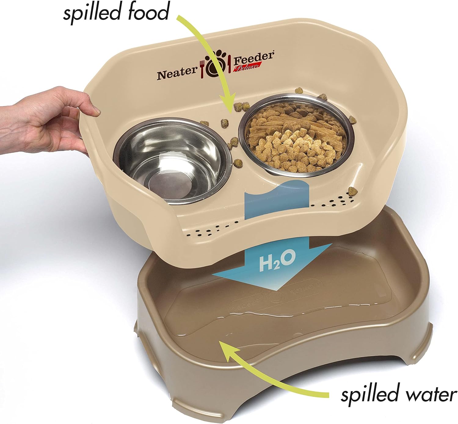 Neater Feeder Deluxe – Plato elevado con extensiones en las patas (combinación de tazón Slow Feed para la alimentación lenta, tamaño grande, color