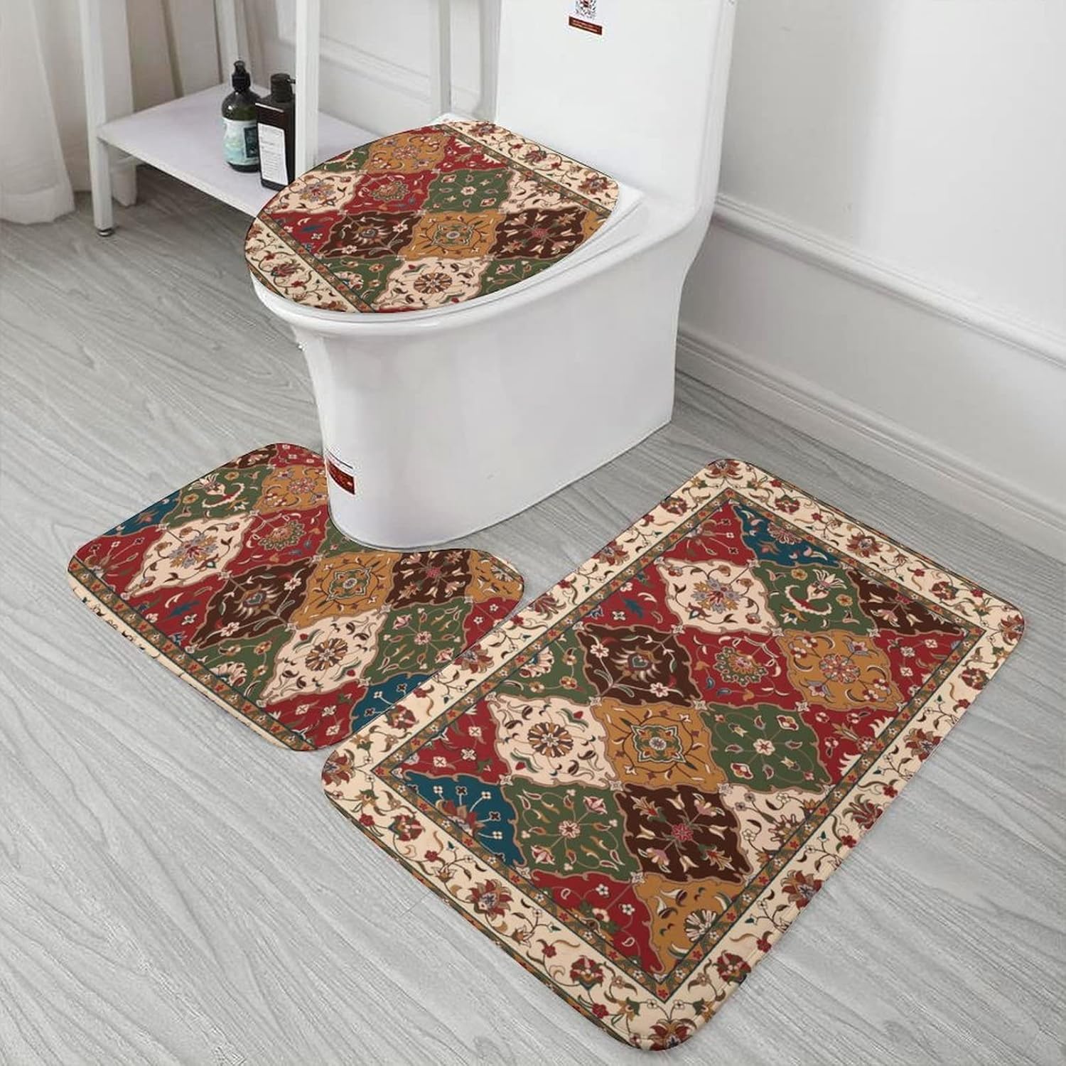 Juego de tapetes de baño de 3 piezas, diseño tribal persa, suave, cómodo, antideslizante, más fácil de secar para tapetes de piso de 15.7 x 23.6