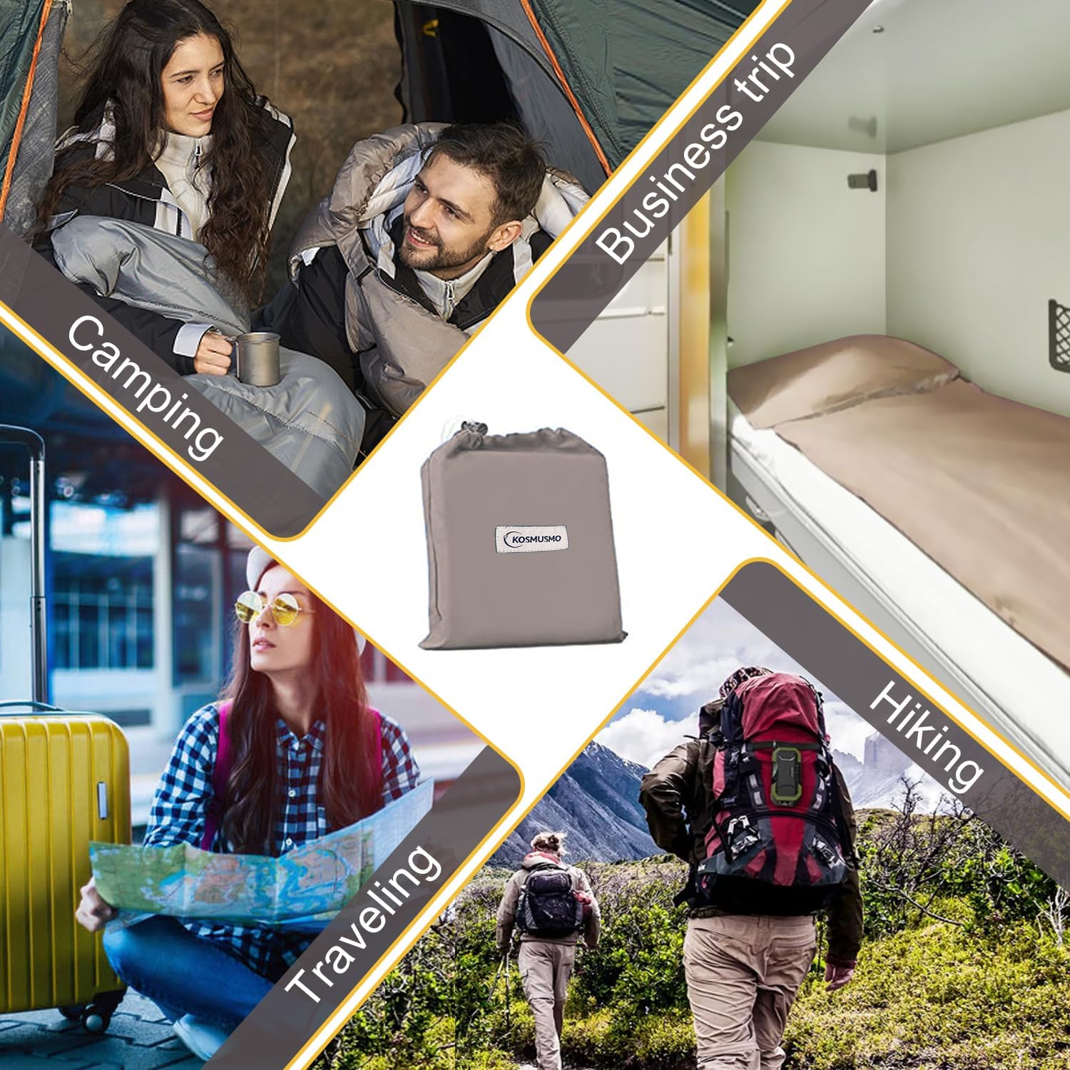 KOMUSMO – Forro para saco de dormir con cremallera, saco de dormir ligero de viaje, portátil, compacto, para campamento, longitud completa y 4