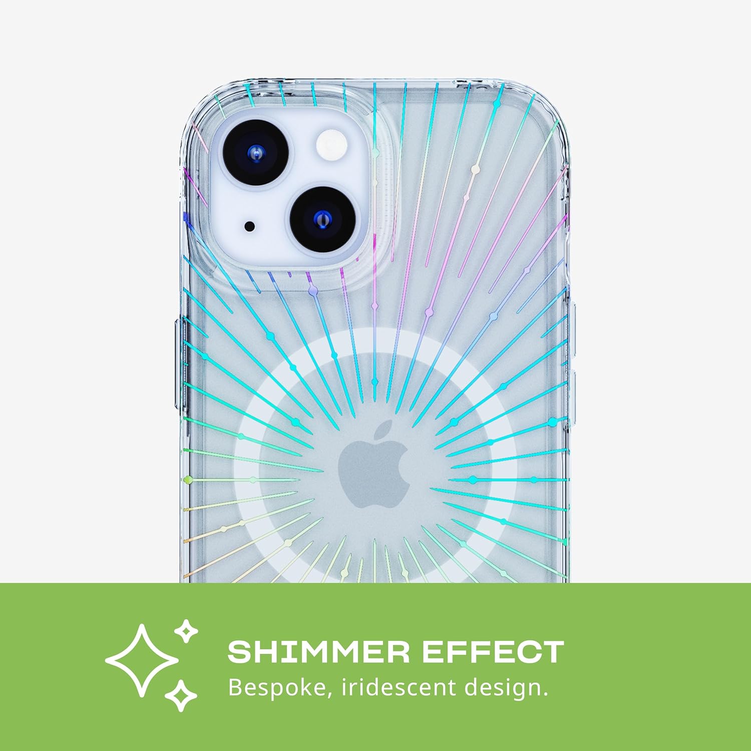 Tech21 Evo Sparkle – Funda para iPhone 15, compatible con MagSafe, funda de protección contra impactos, transparente solar
