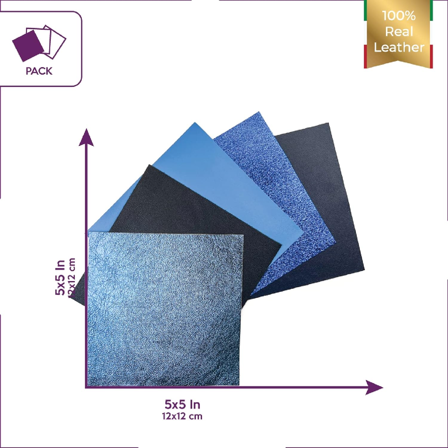 Hojas de cuero azul oscuro 5 piezas de cuero azul para manualidades, 5 x 5 pulgadas  12 x 12 centímetros