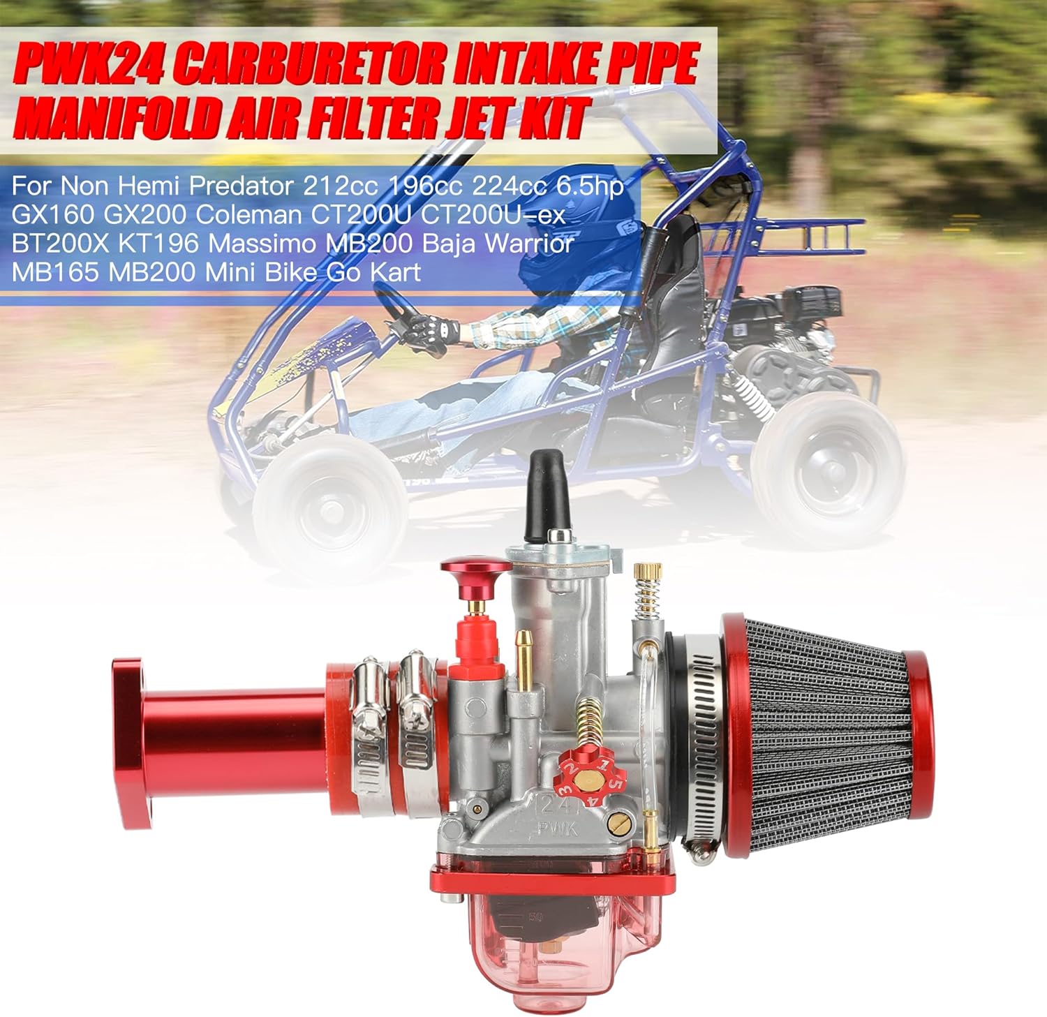 GREHUA PWK – Kit de carburador de 0.945 in para Predator 212 196cc 224cc Non Hemi Coleman CT200U BT200X Mini Bike Baja MB200 KT196 Go Kart 6.5hp