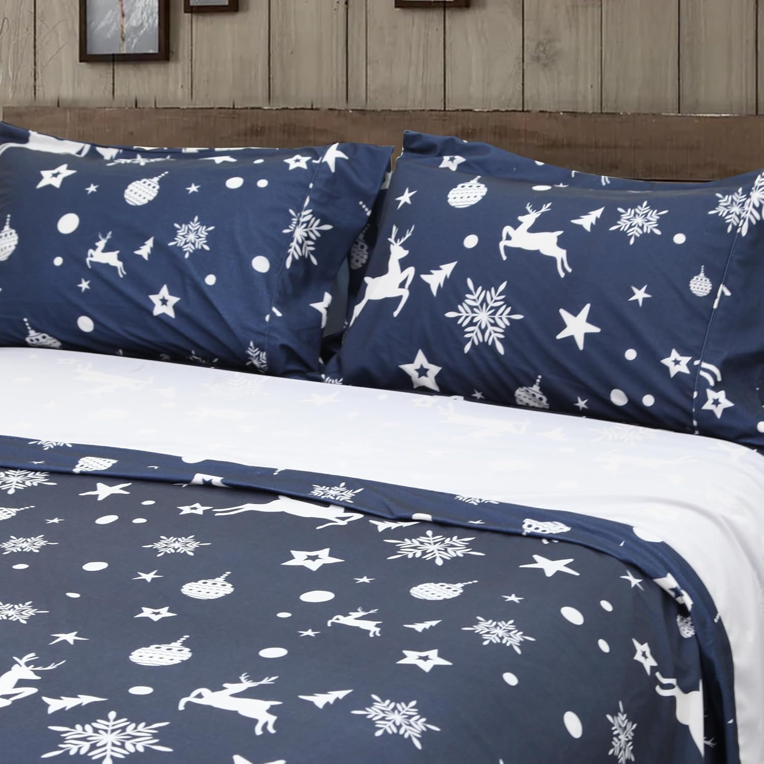 JIHAZ Juego de ropa de cama de franela estampada suave y acogedor de cuatro piezas para camas de tamaño King, 4 piezas, bolsillos transpirables y