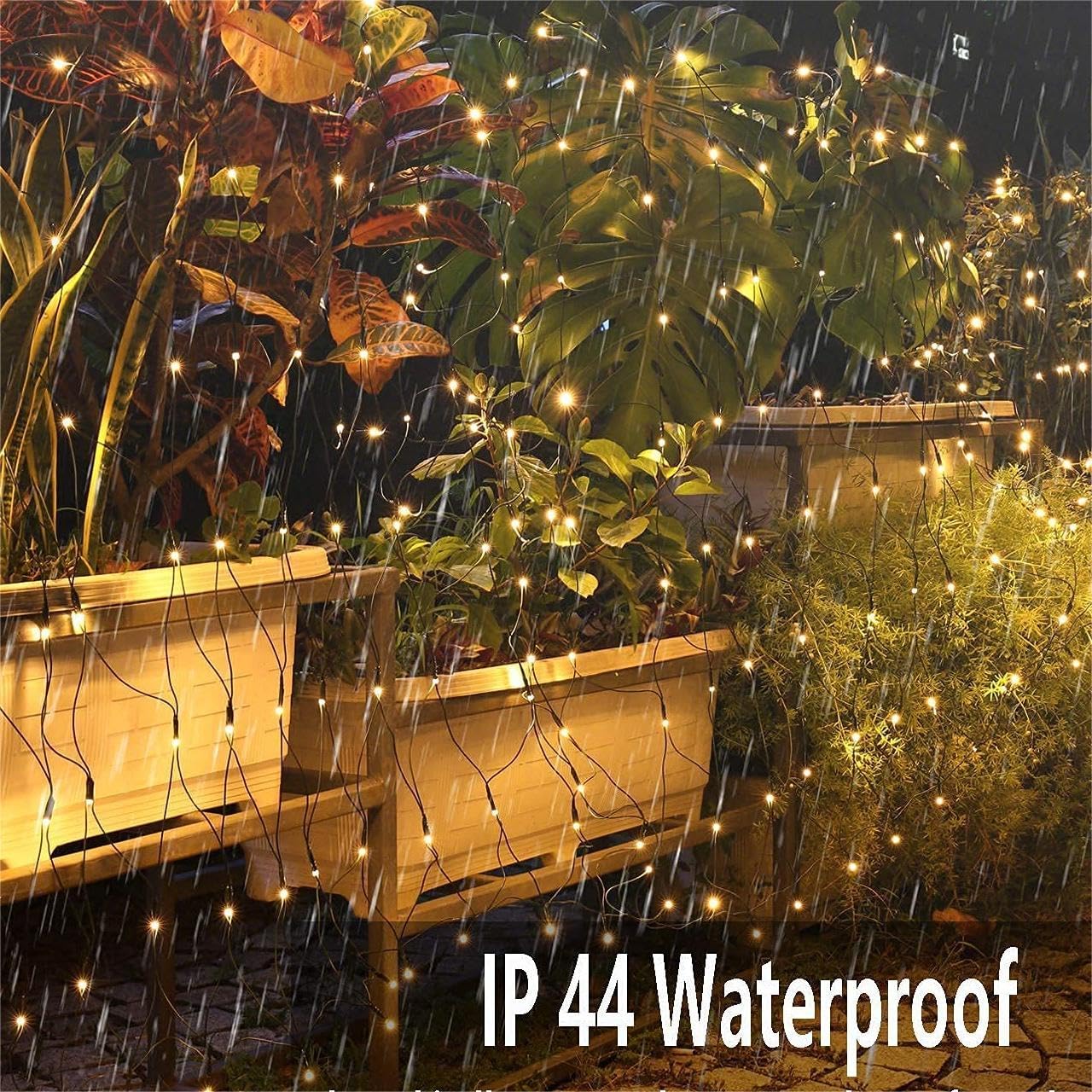 iBaycon Luces solares de red de Navidad, luces de malla de red de 5 x 5 pies con 8 modos y temporizador, luces solares impermeables para árboles de